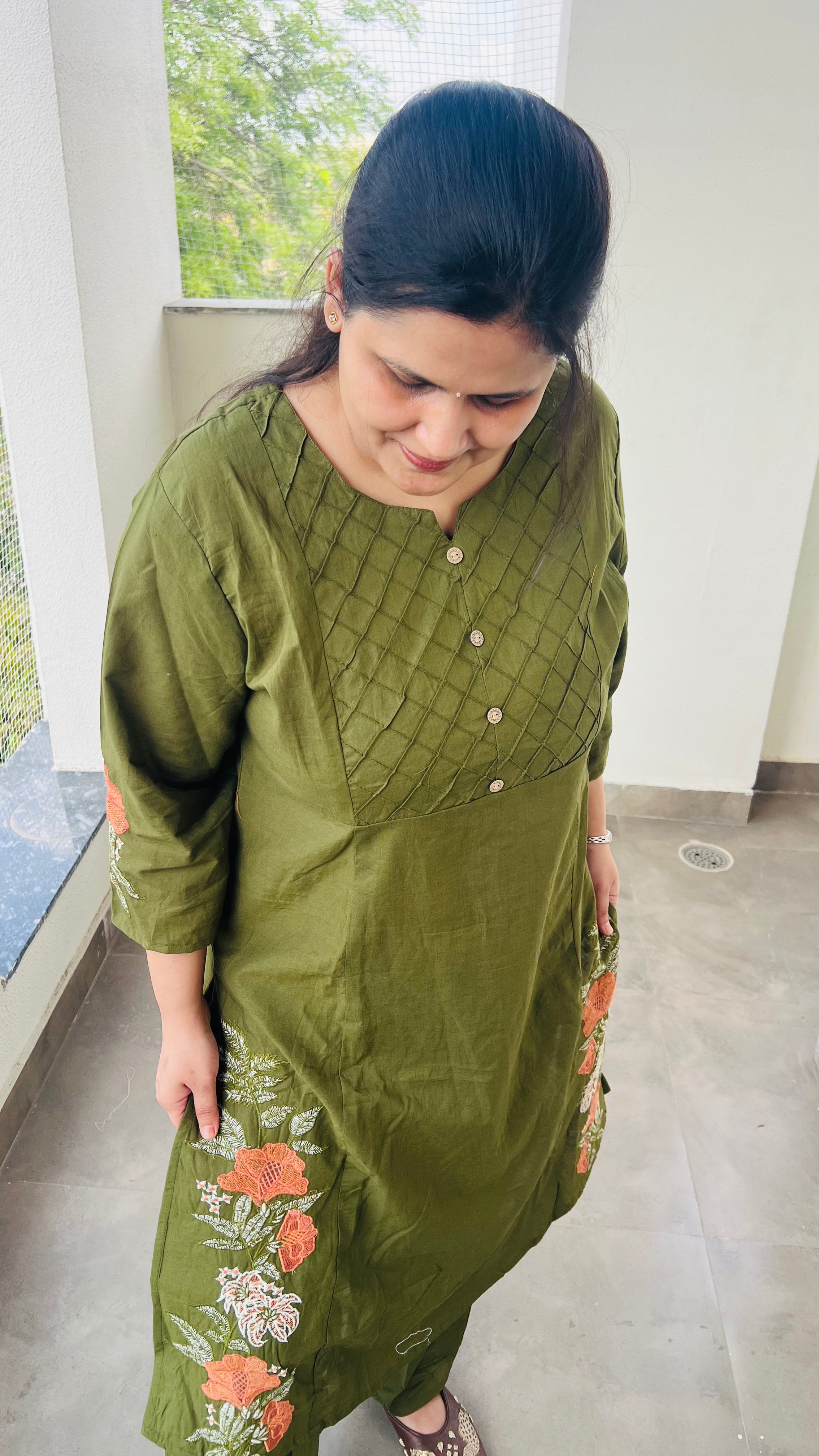 Olive Green Cotton Suit Set