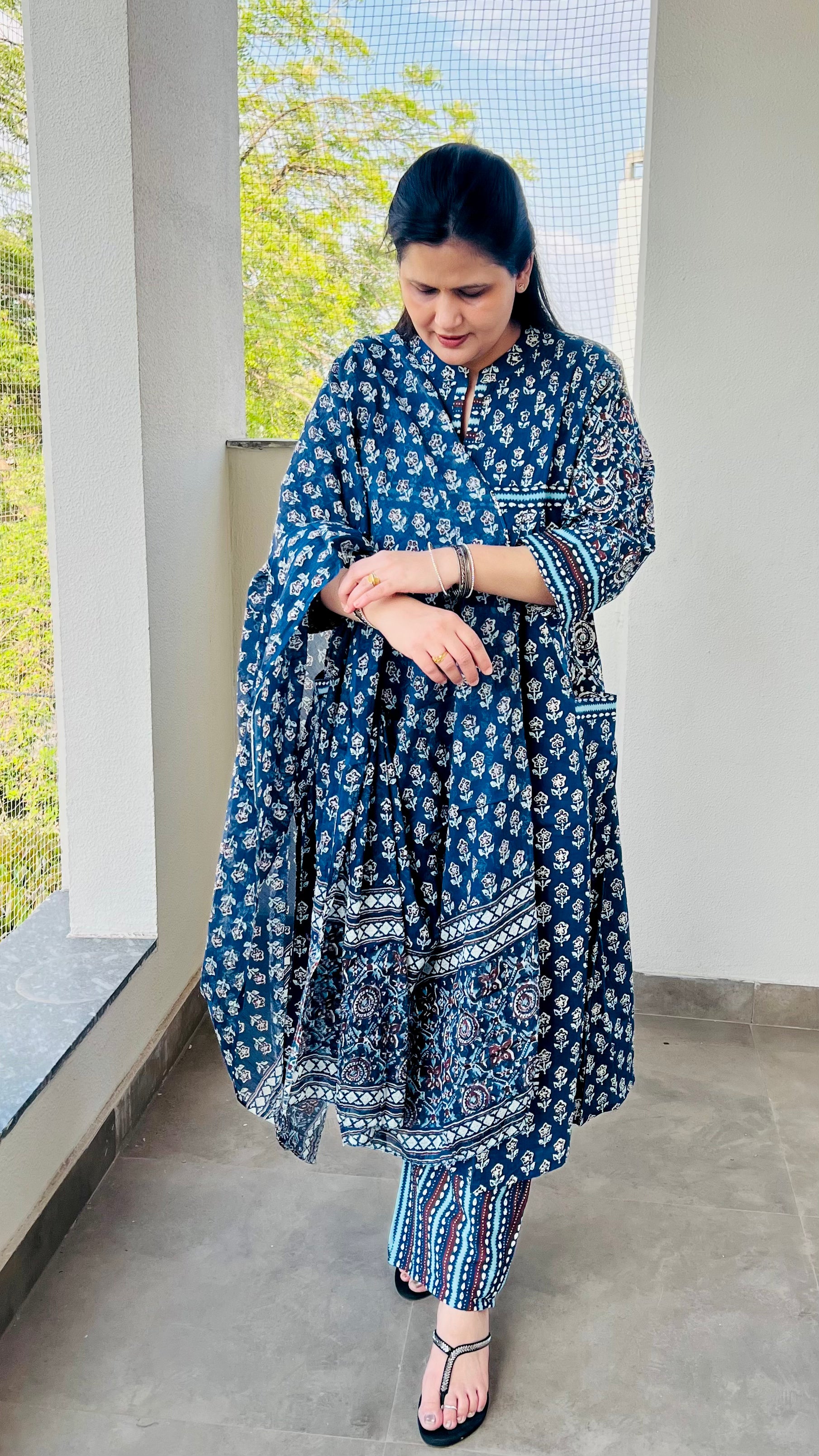 Blue Printed Cotton Suit Set