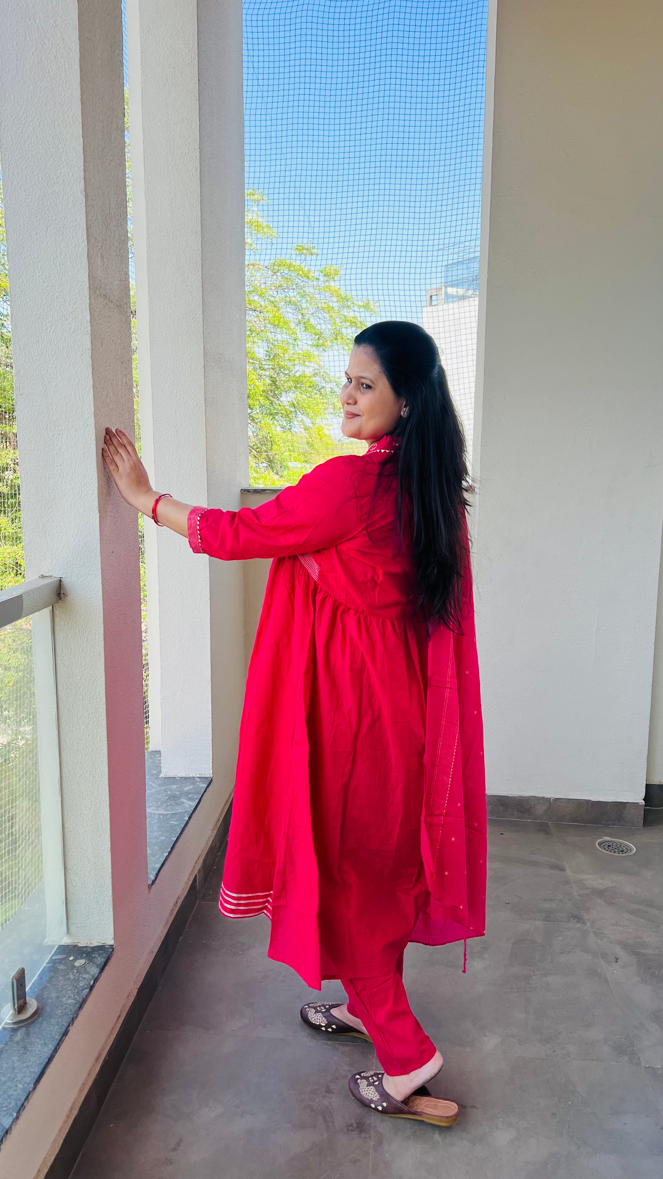 Pink Alia Cut Cotton Suit Set