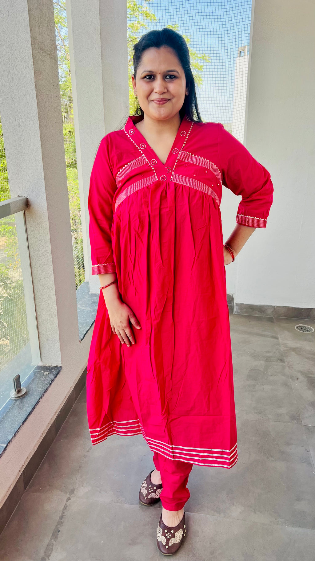 Pink Alia Cut Cotton Suit Set
