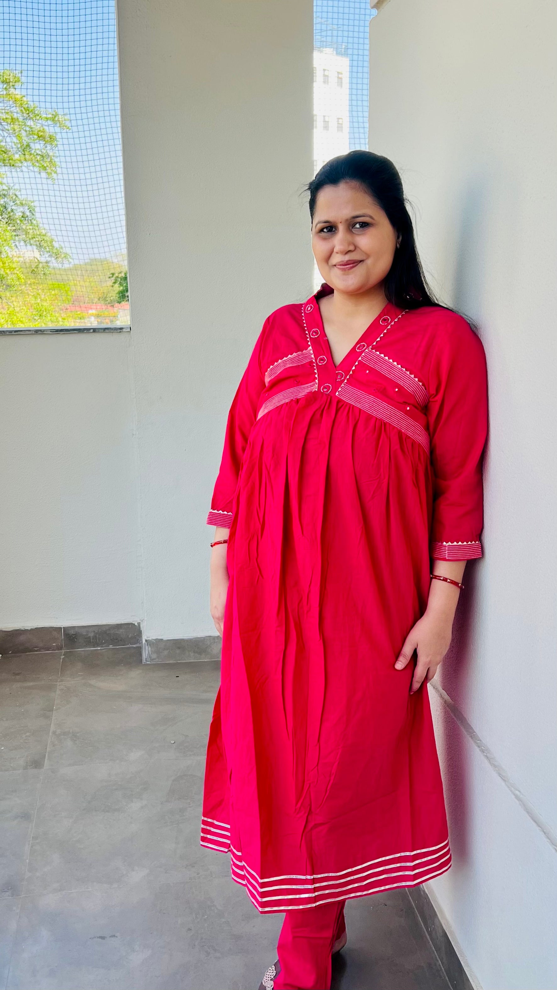 Pink Alia Cut Cotton Suit Set