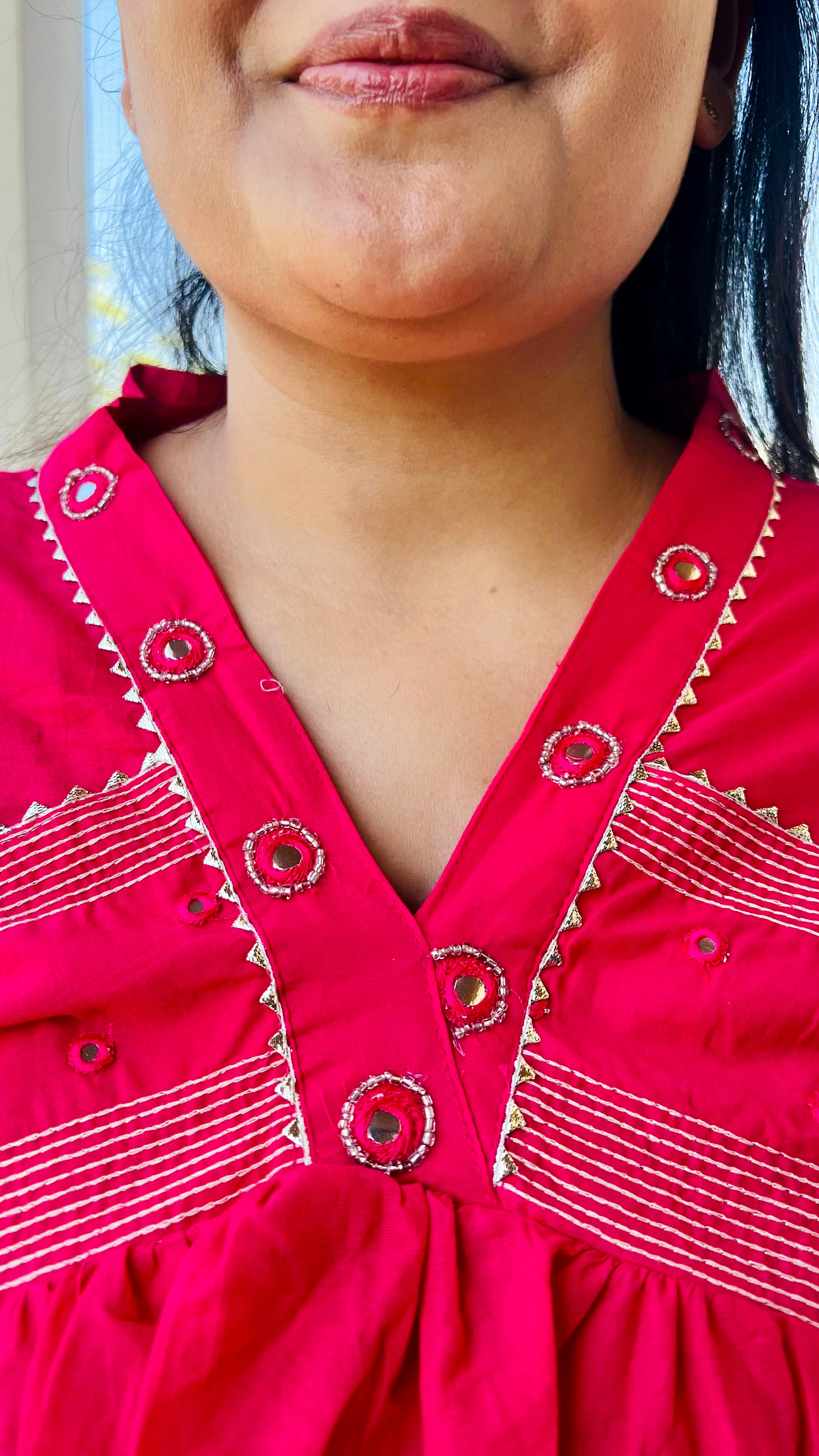 Pink Alia Cut Cotton Suit Set
