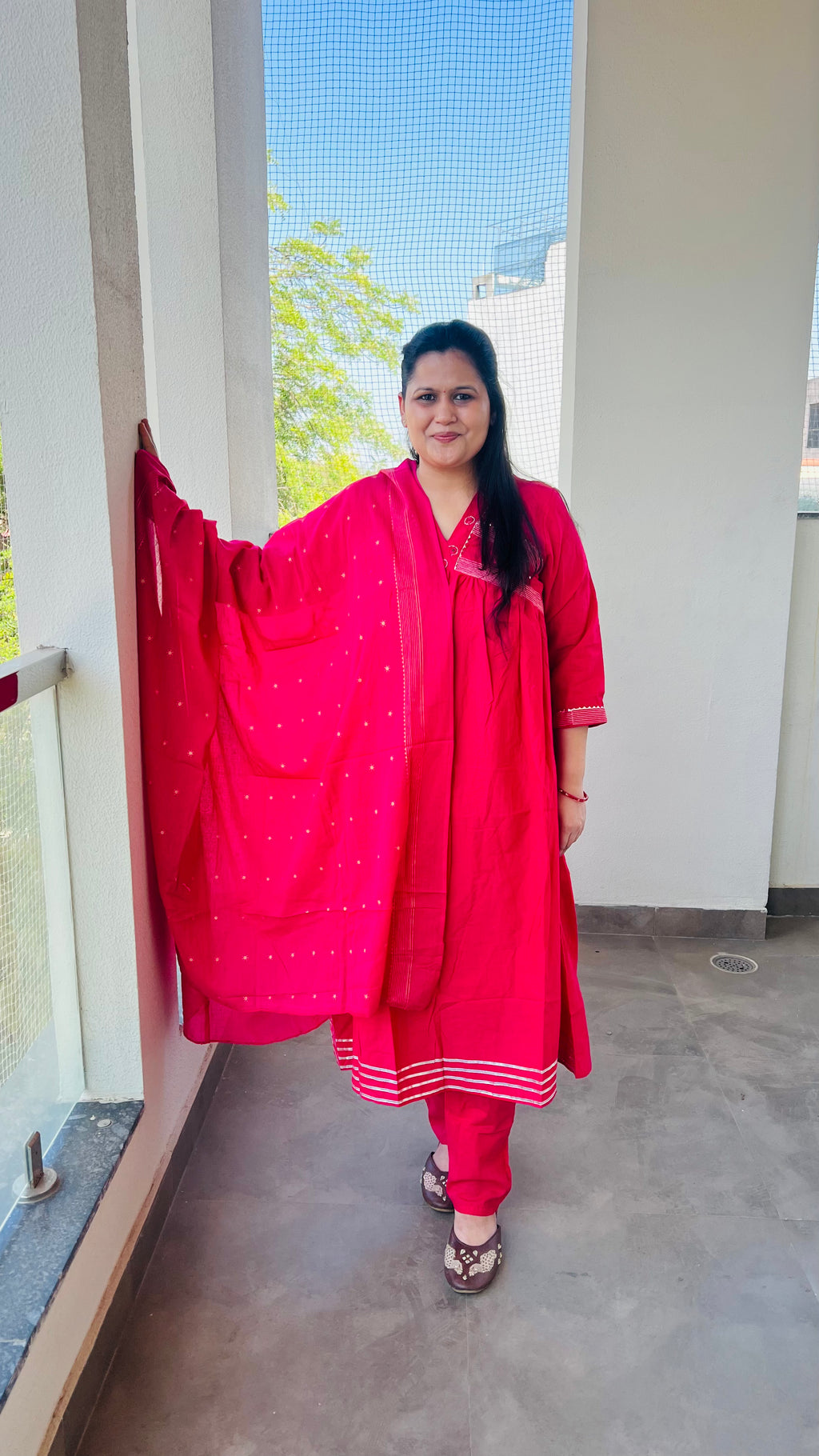 Pink Alia Cut Cotton Suit Set