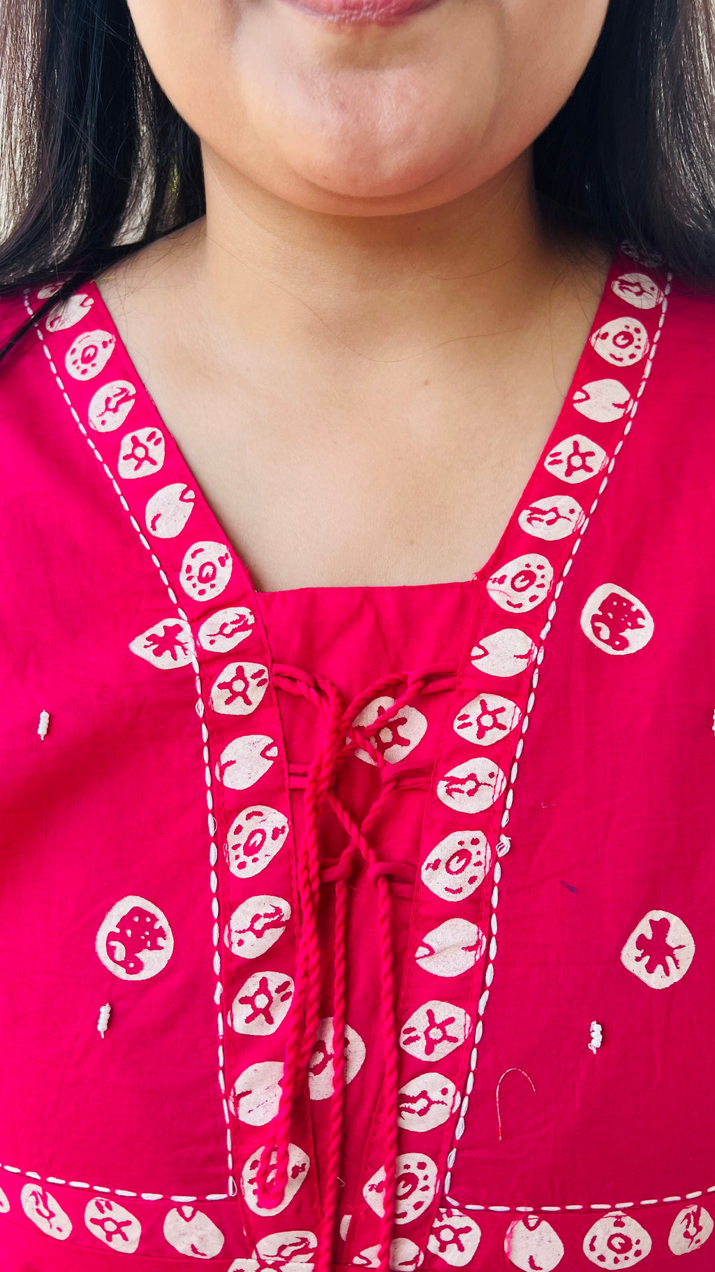 Pink Printed Cotton Suit Set with front dori