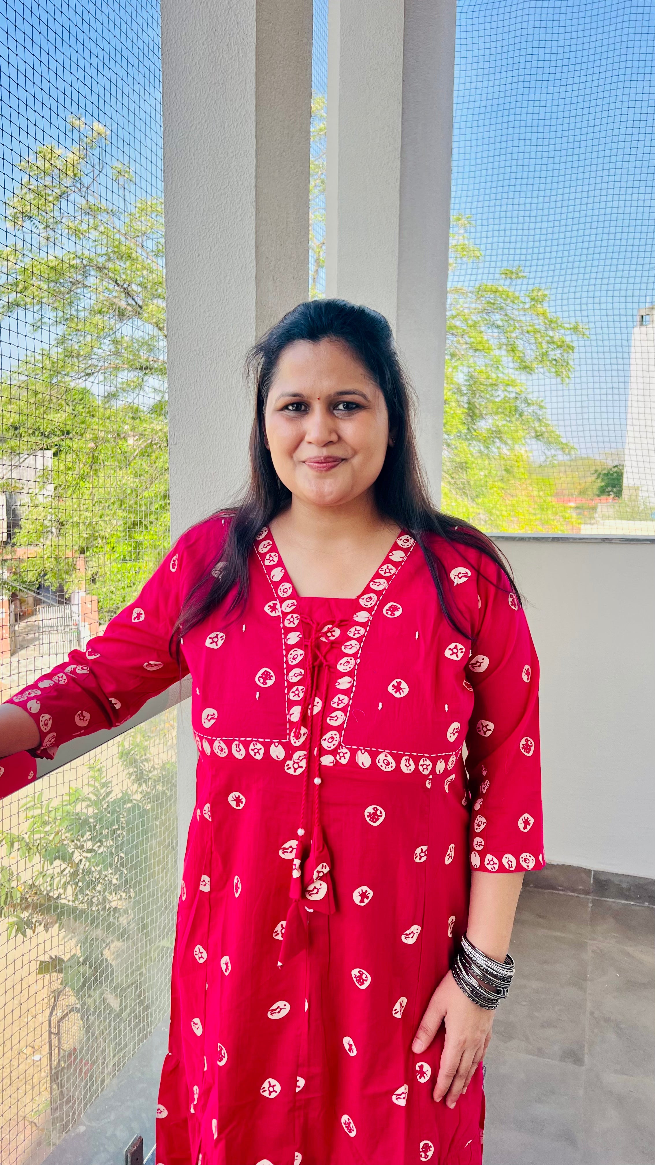 Pink Printed Cotton Suit Set with front dori