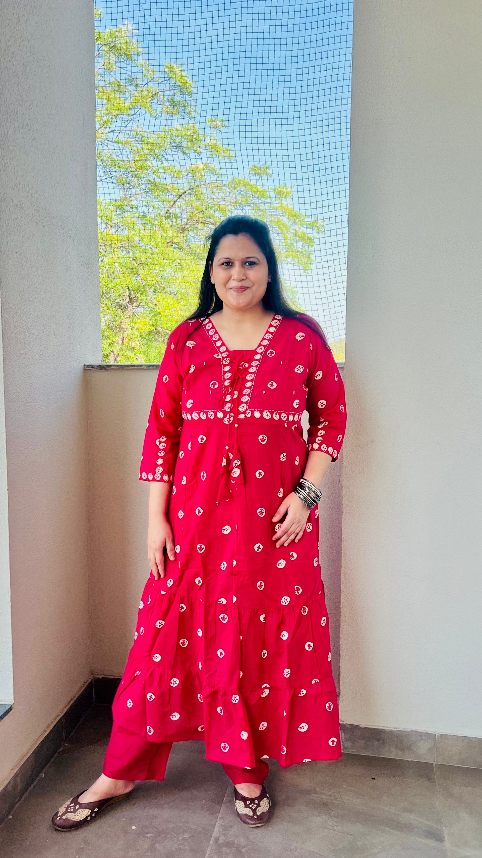 Pink Printed Cotton Suit Set with front dori