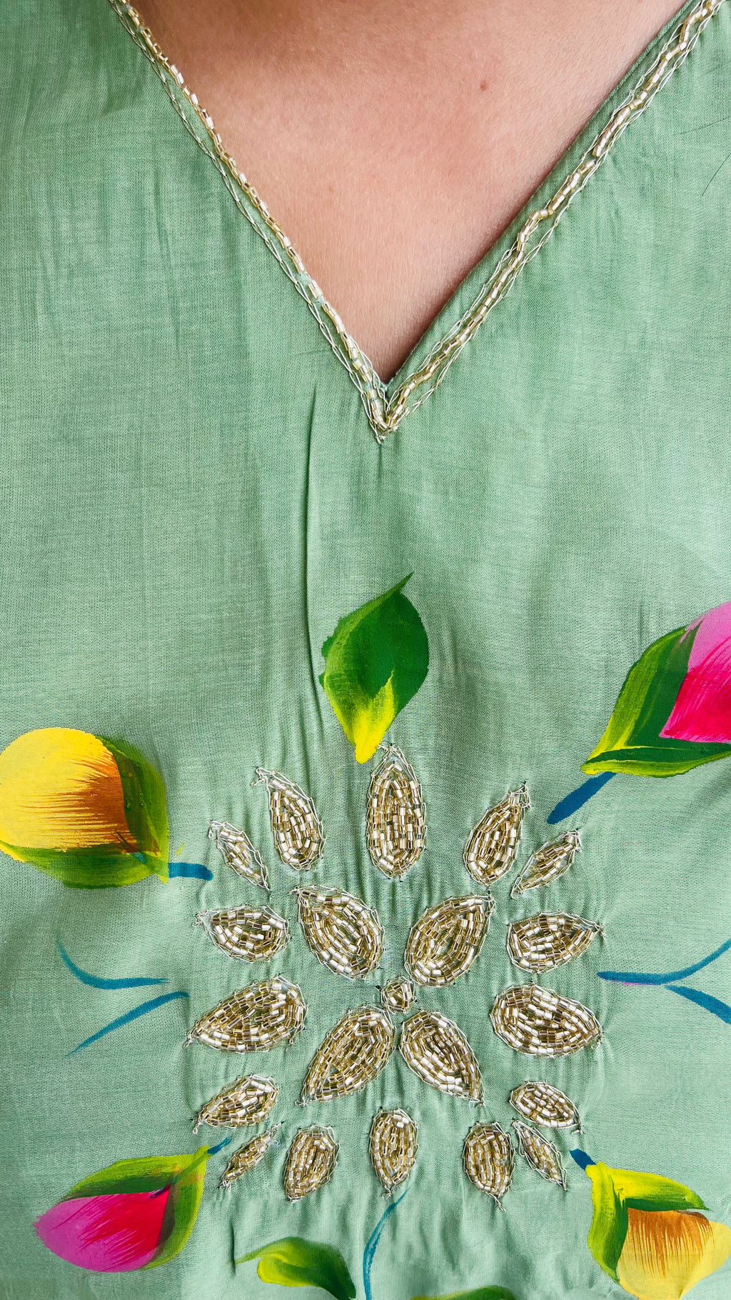 Pistachio A-Line Hand Painted Suit Set with minimal Handwork