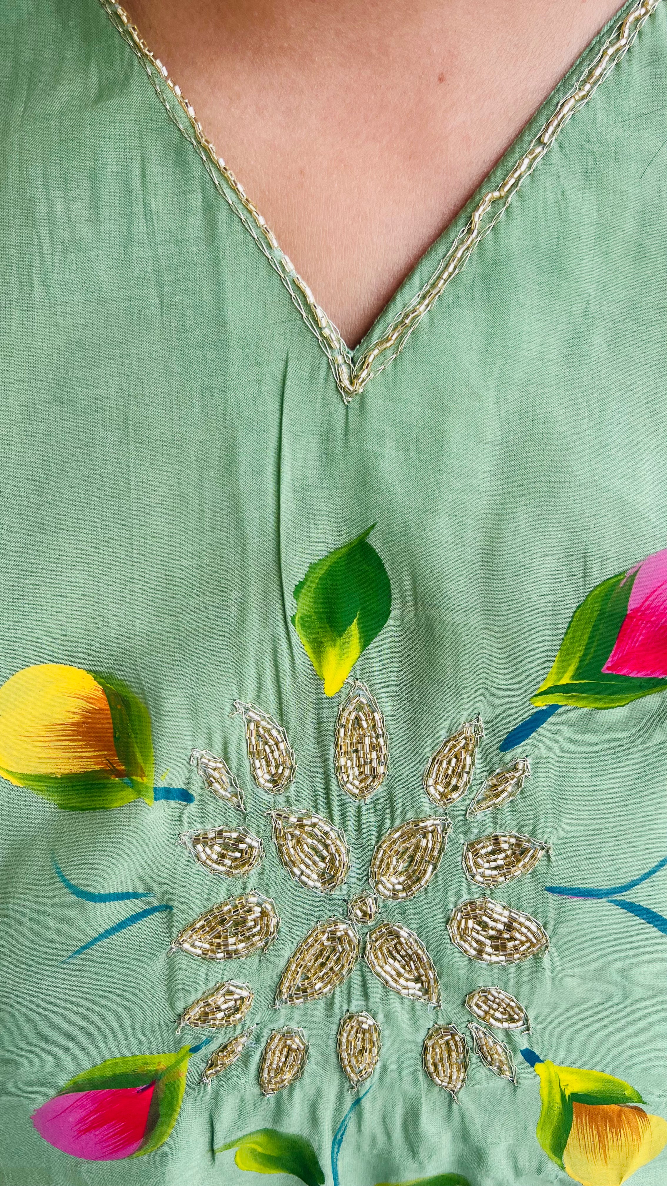Pistachio A-Line Hand Painted Suit Set with minimal Handwork