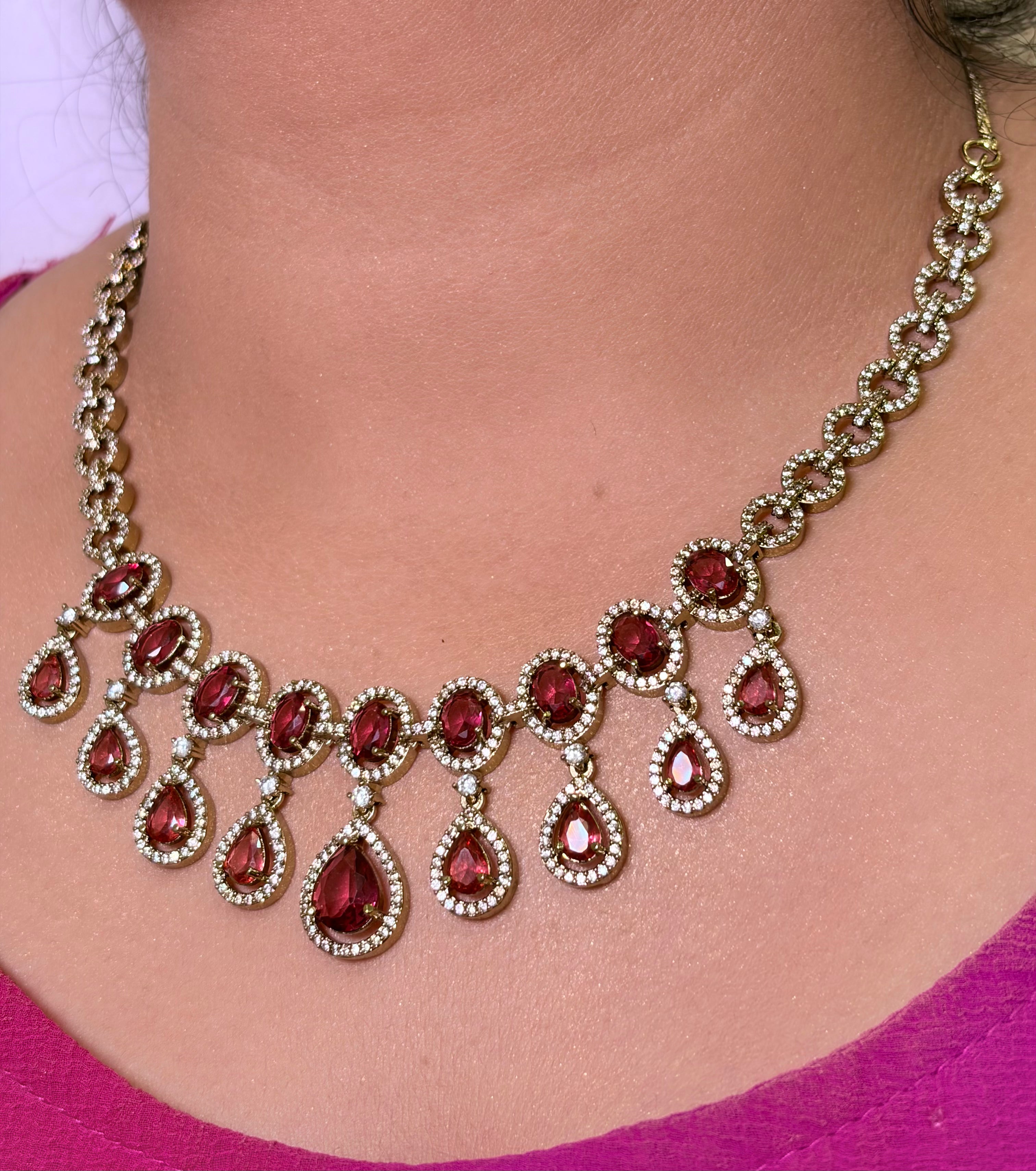 Bold Ruby Anti-Tarnish Neckpiece Set