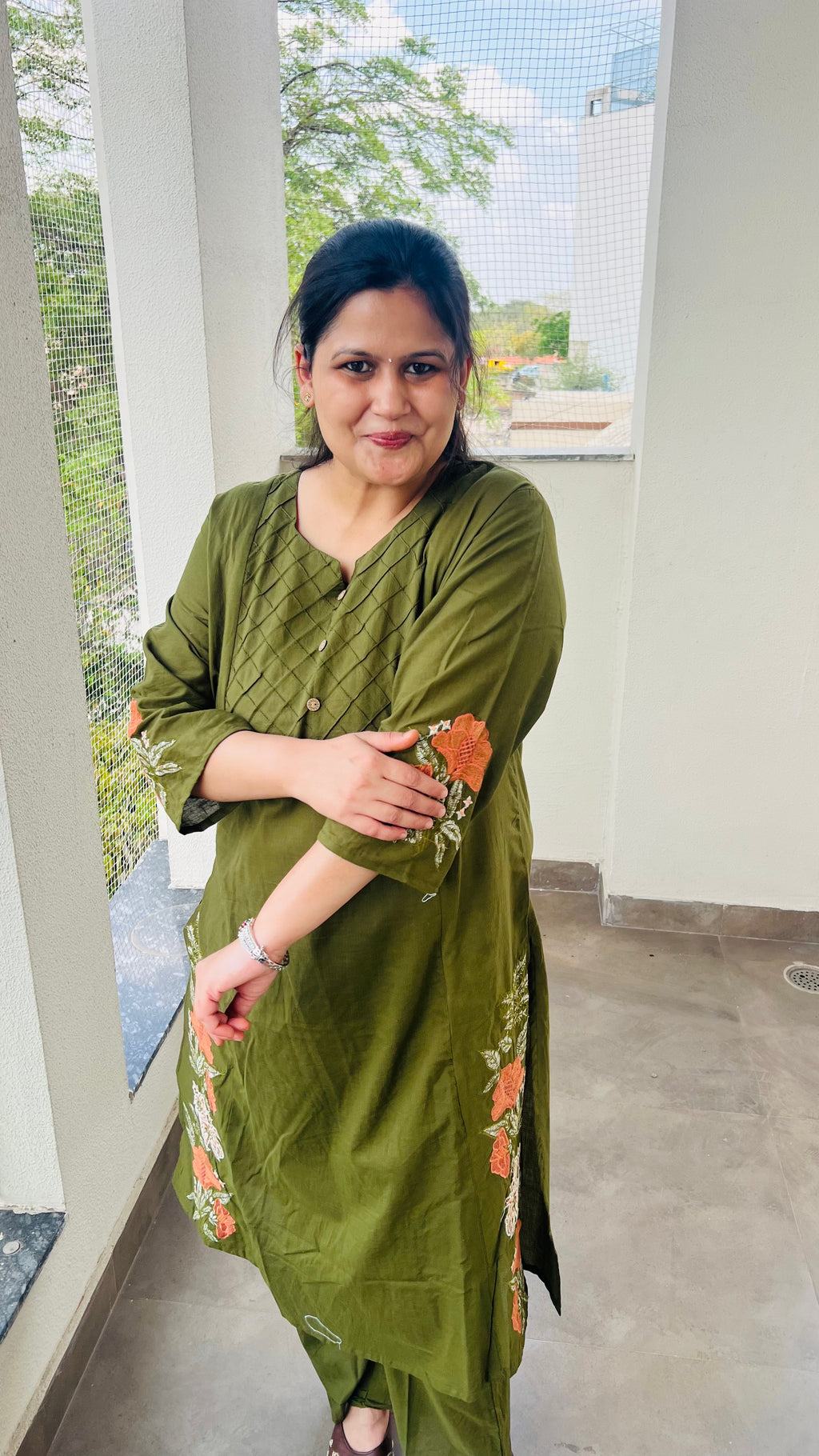 Olive Green Cotton Suit Set