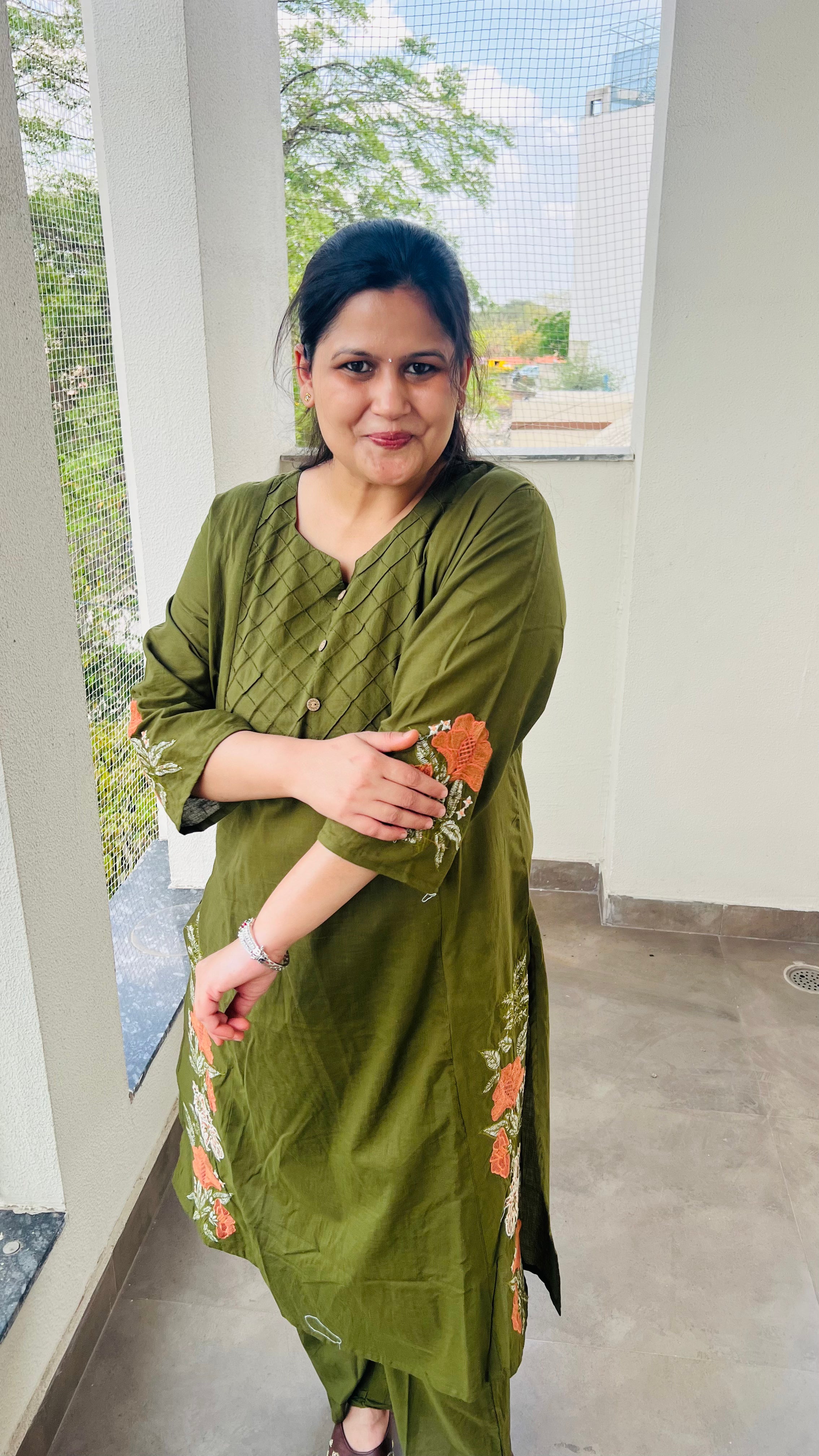 Olive Green Cotton Suit Set