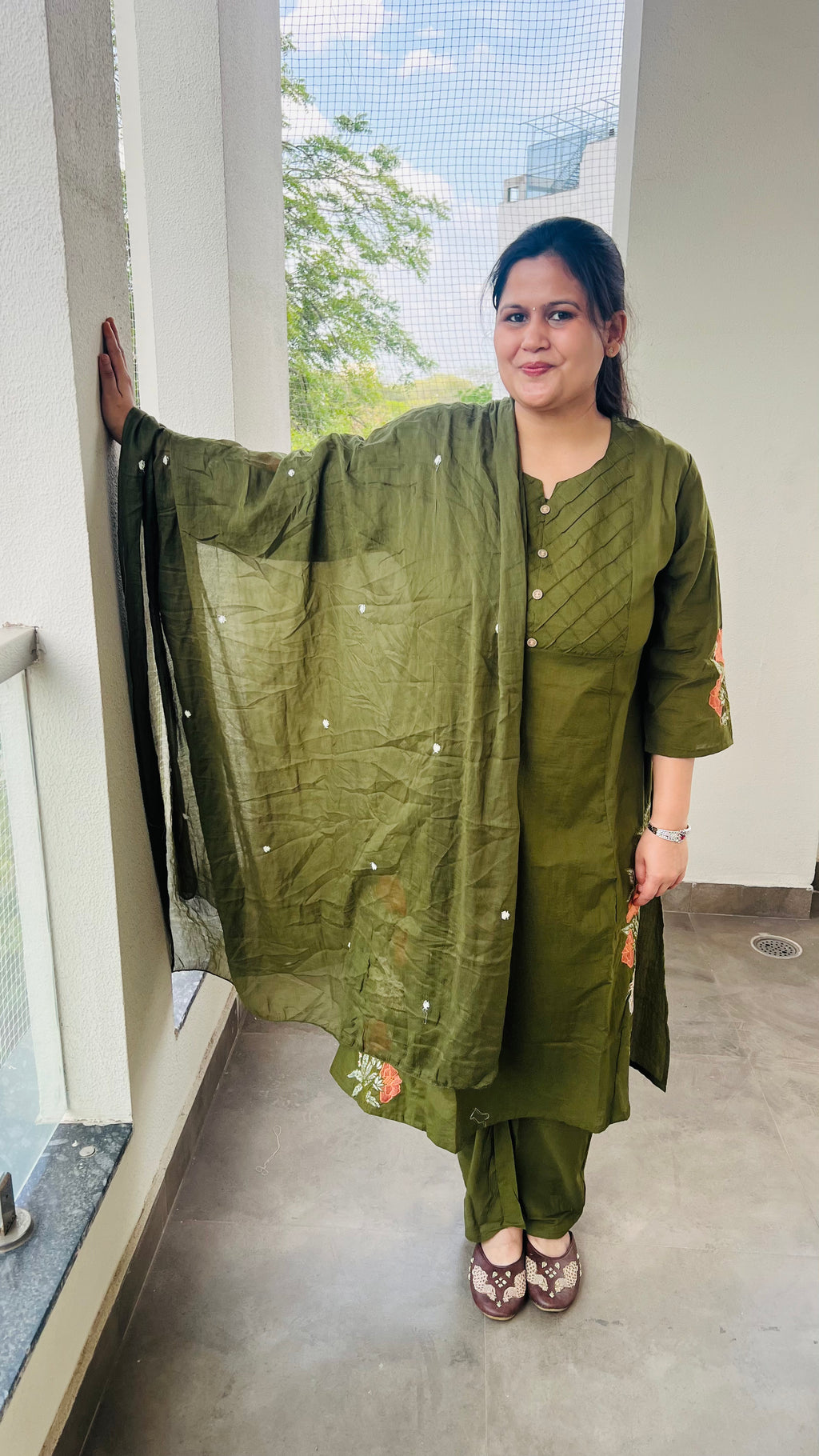 Olive Green Cotton Suit Set