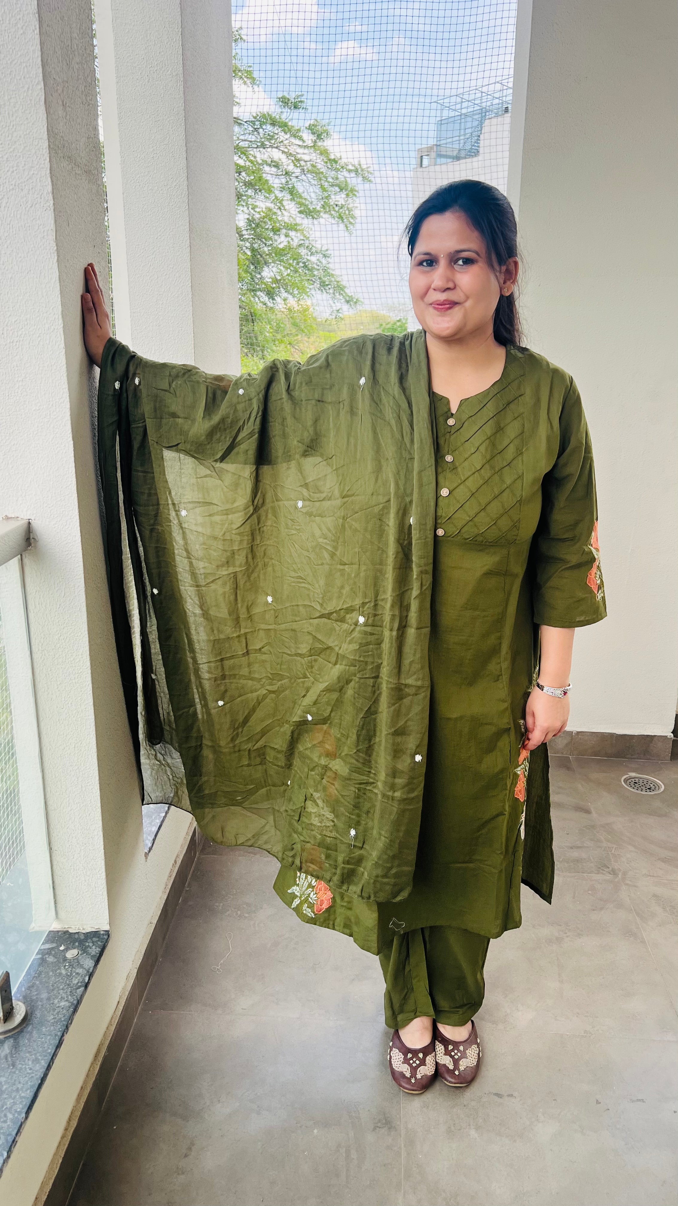 Olive Green Cotton Suit Set