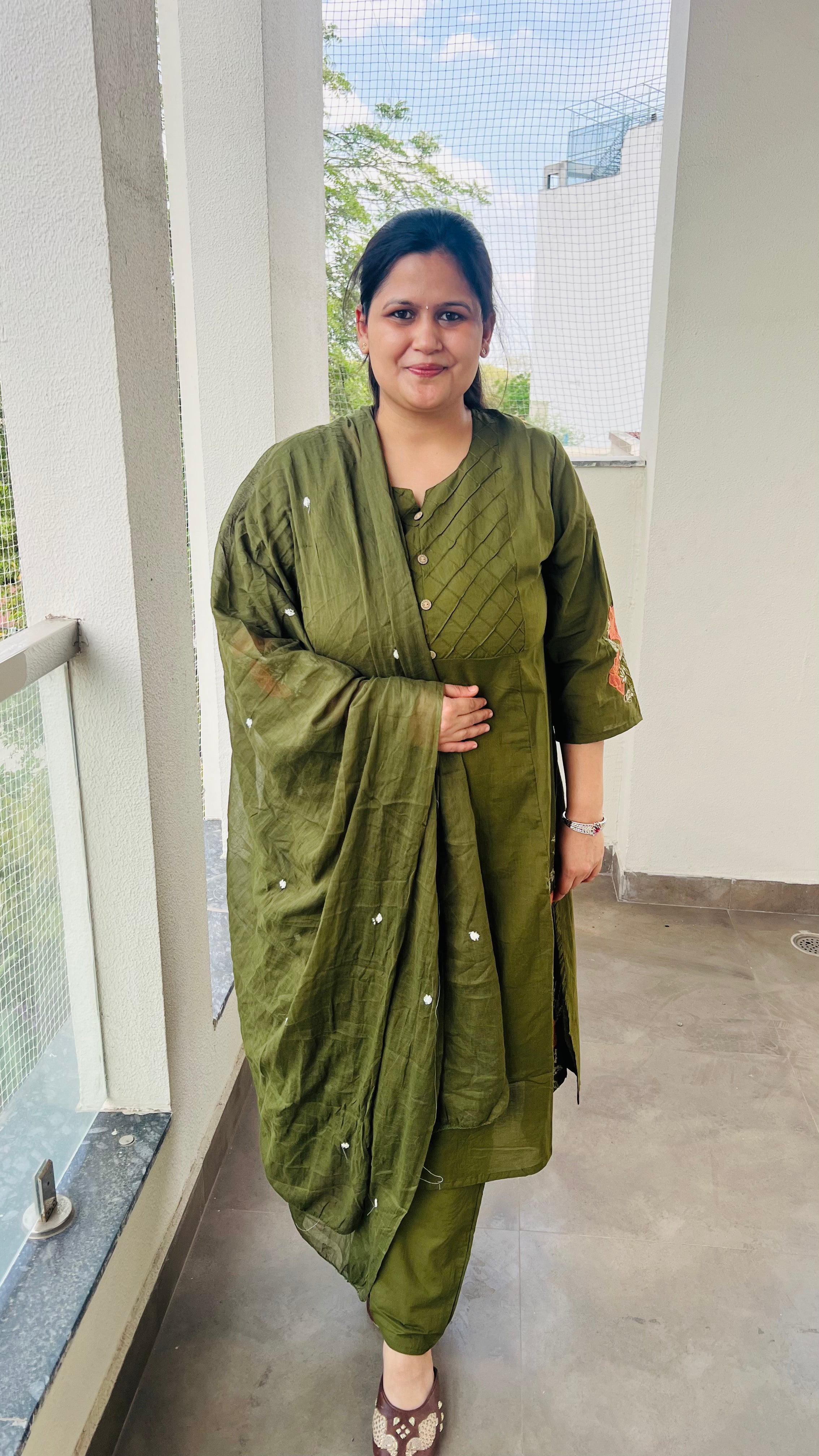 Olive Green Cotton Suit Set