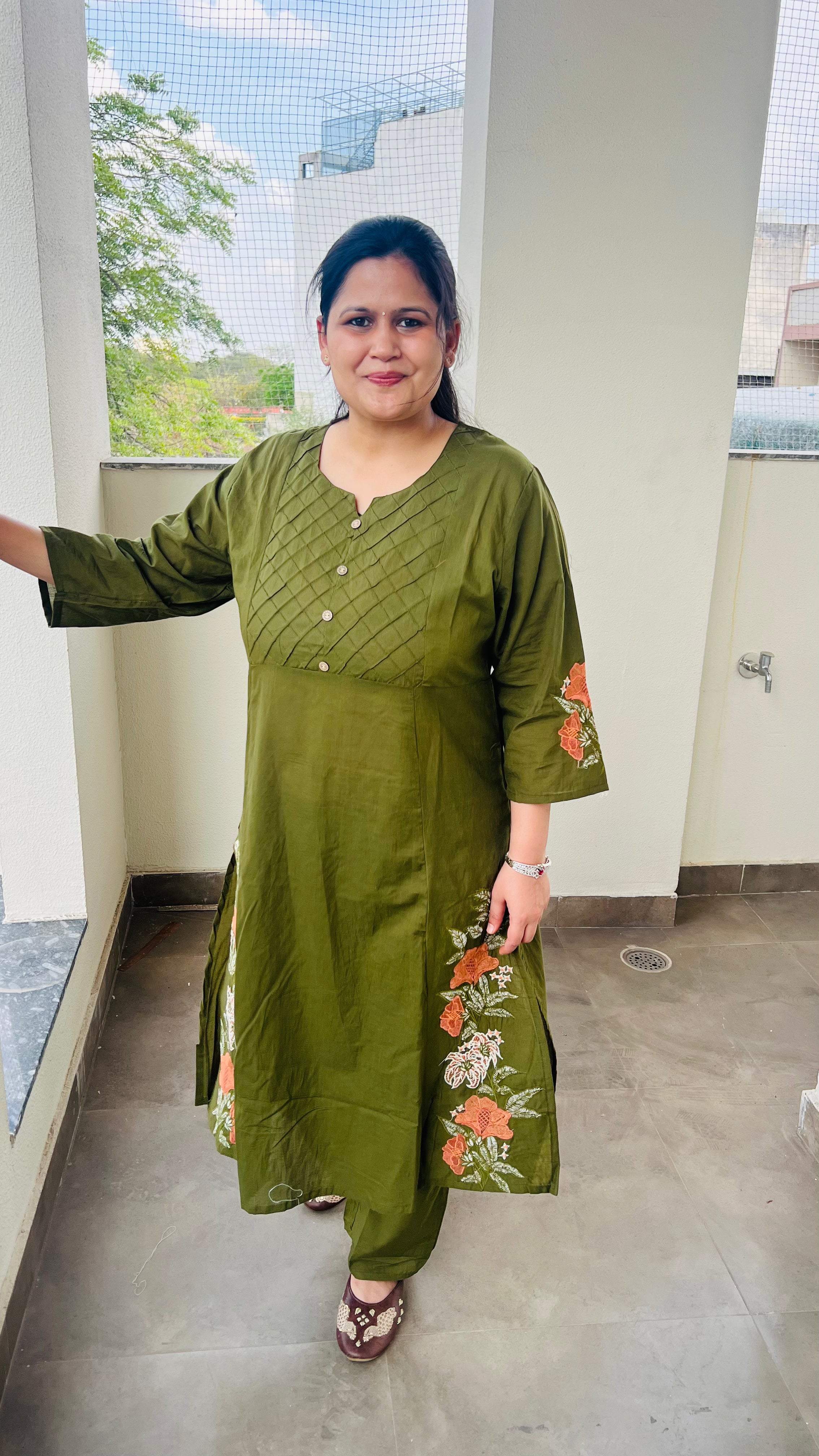 Olive Green Cotton Suit Set