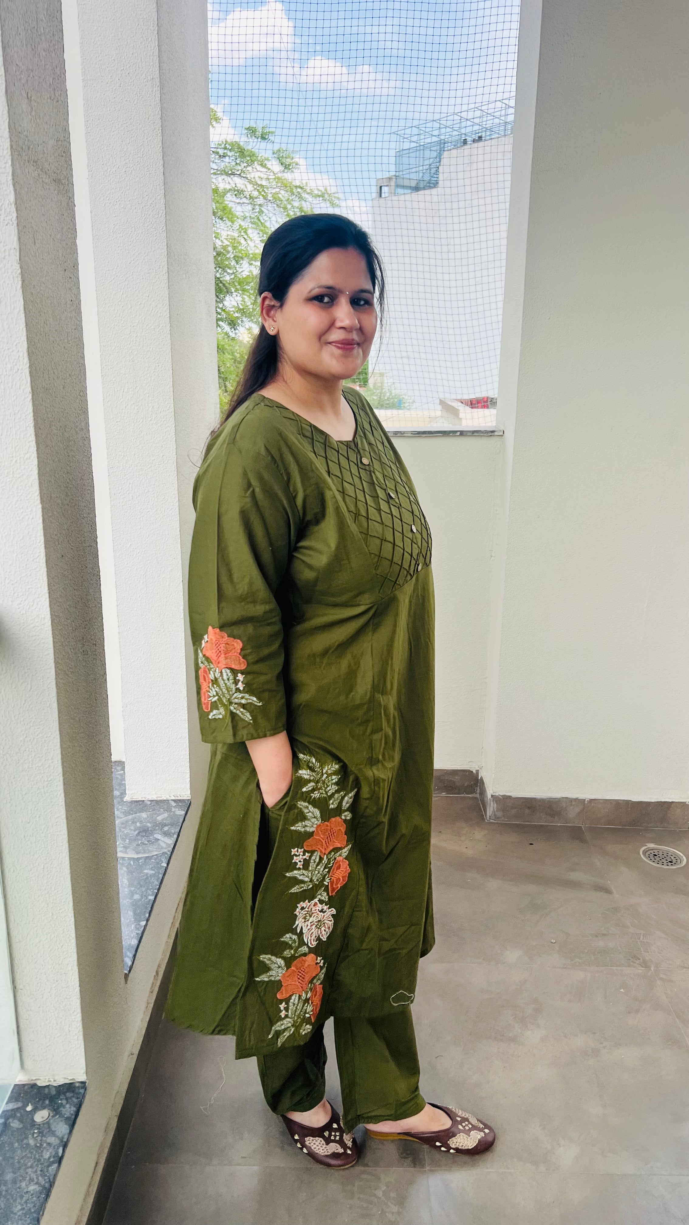 Olive Green Cotton Suit Set
