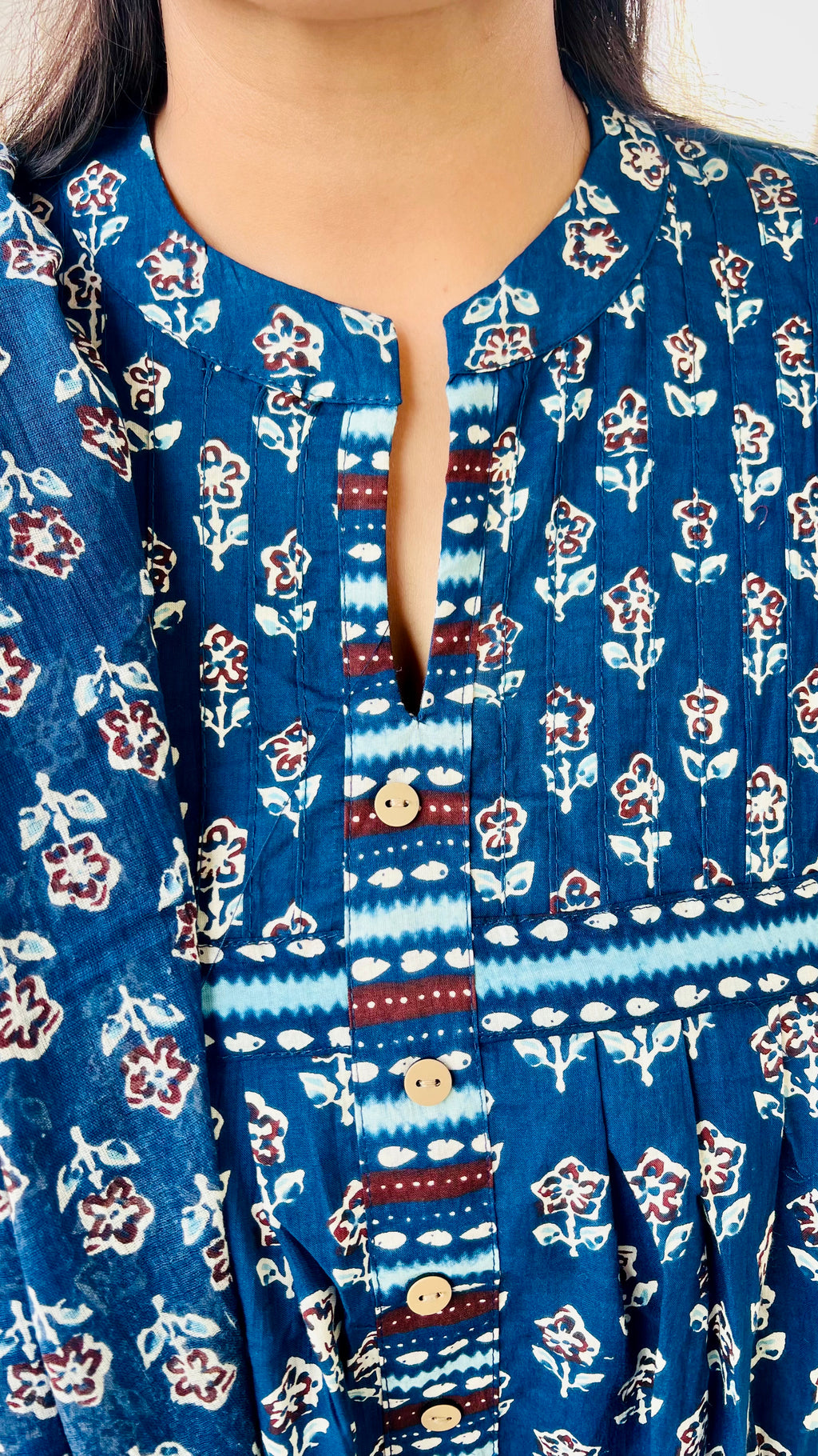 Blue Printed Cotton Suit Set