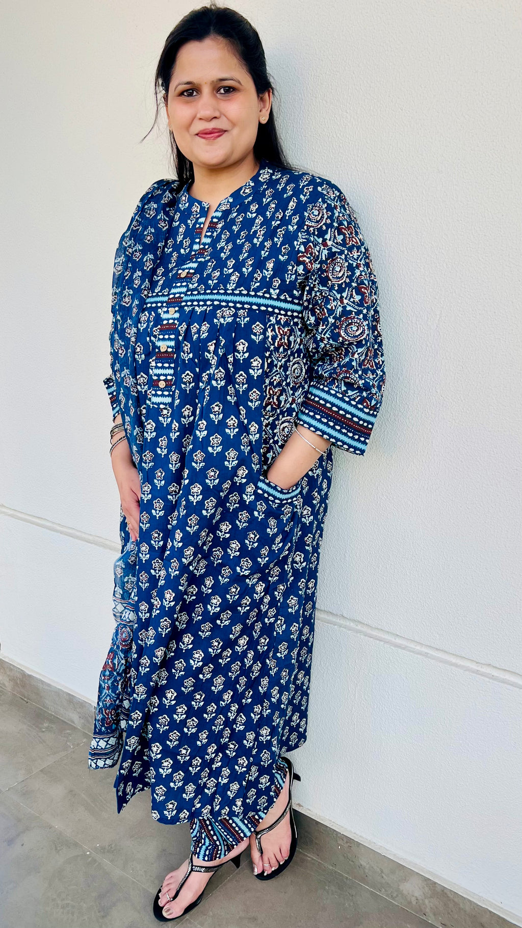 Blue Printed Cotton Suit Set