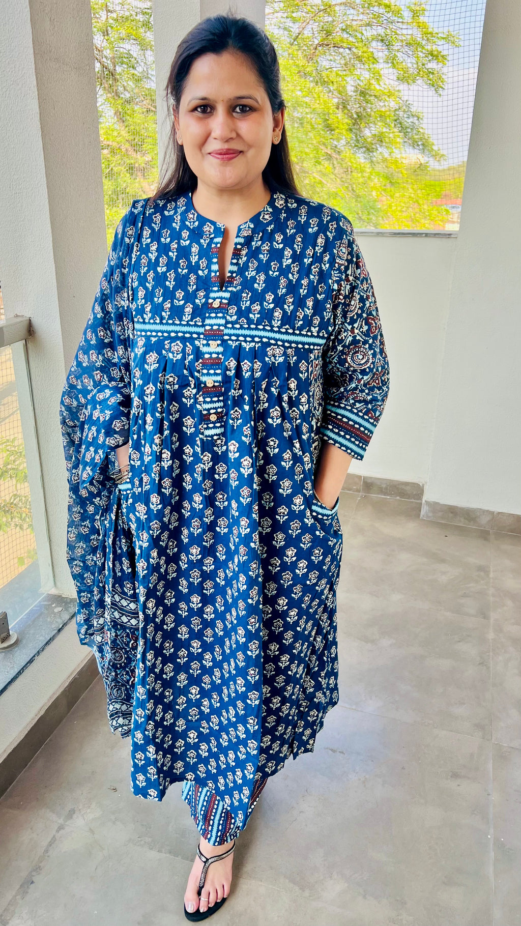 Blue Printed Cotton Suit Set