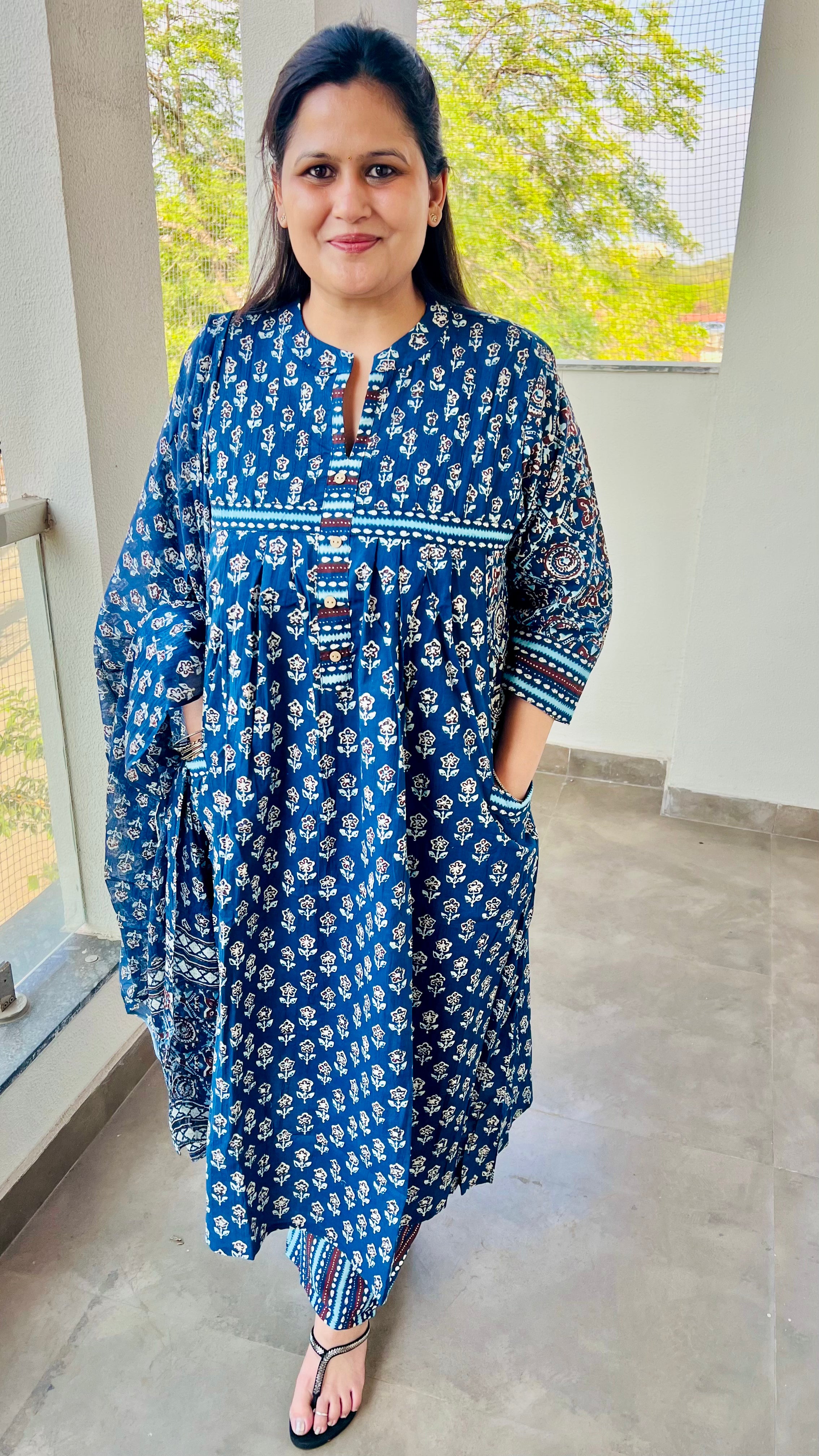 Blue Printed Cotton Suit Set