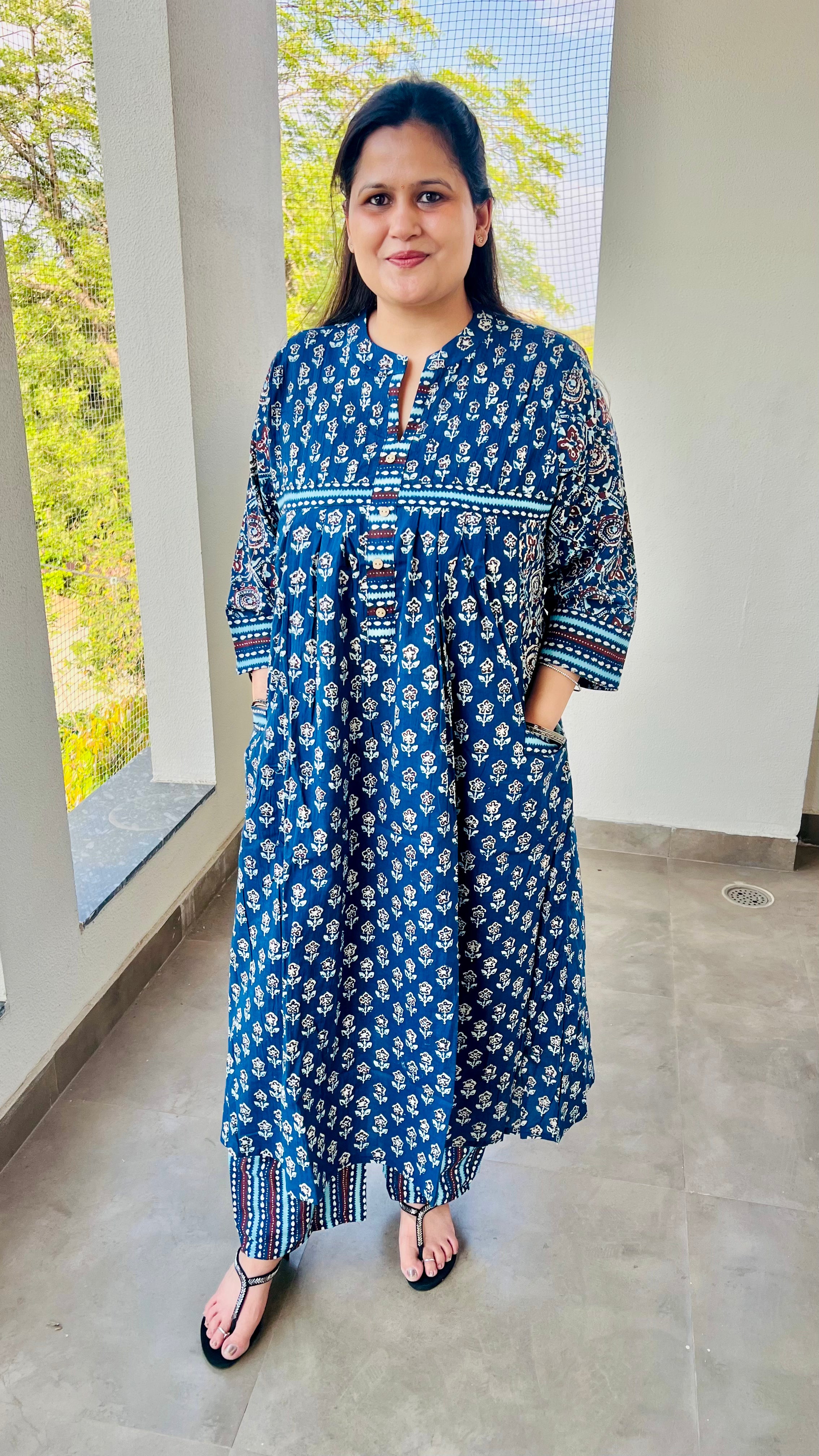 Blue Printed Cotton Suit Set