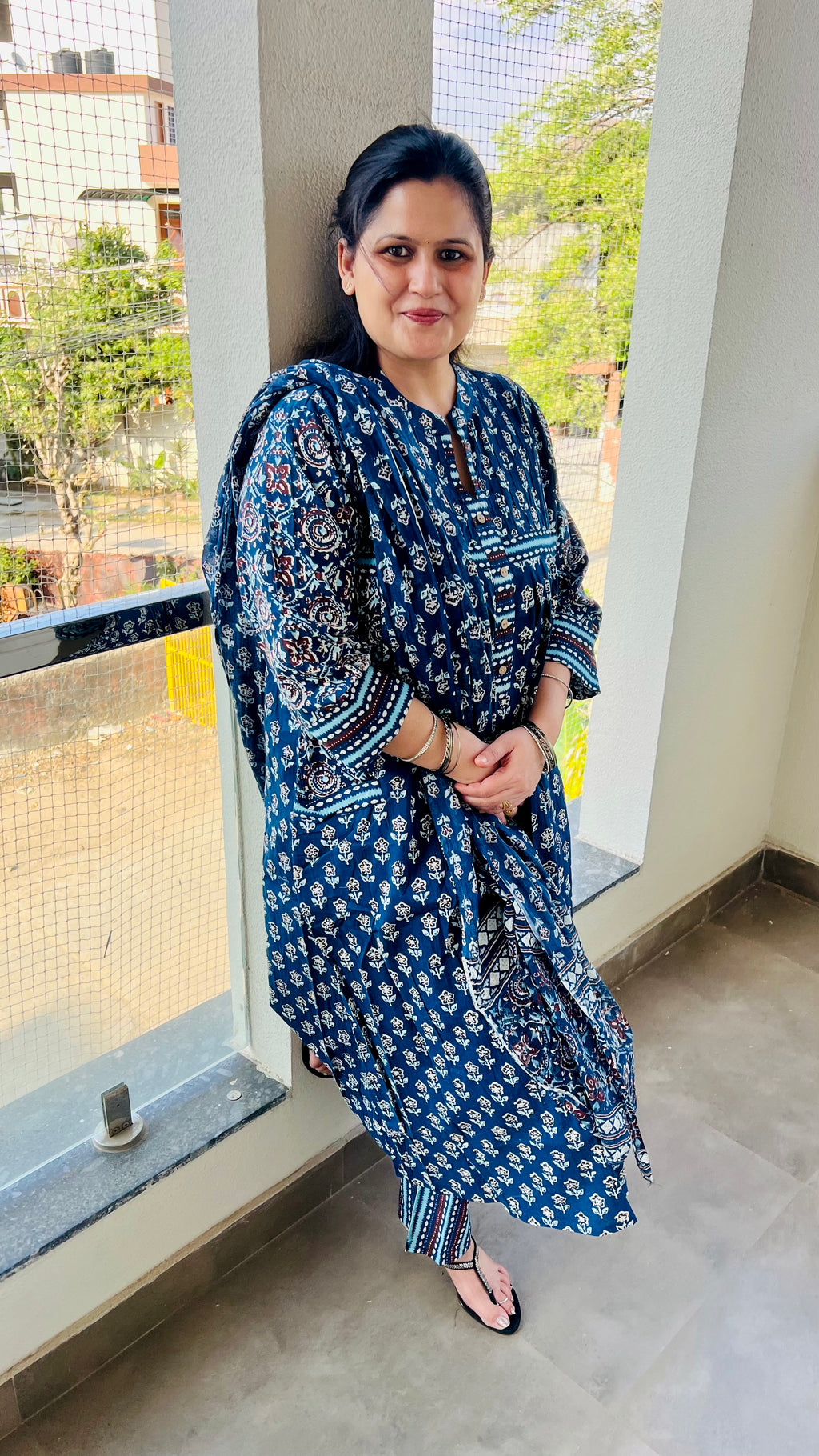 Blue Printed Cotton Suit Set