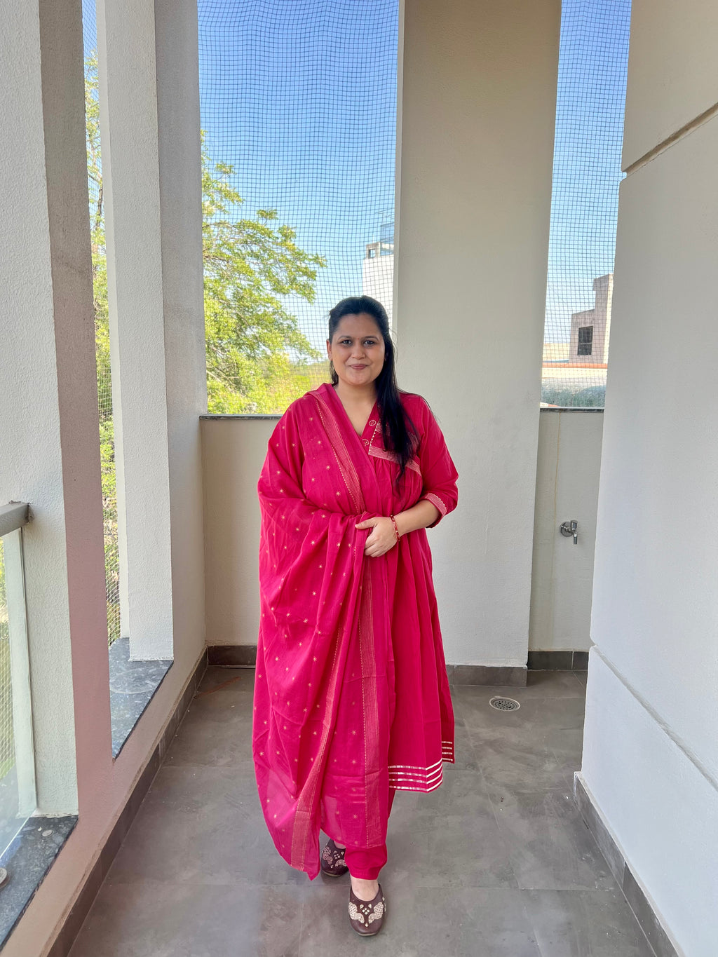 Pink Alia Cut Cotton Suit Set
