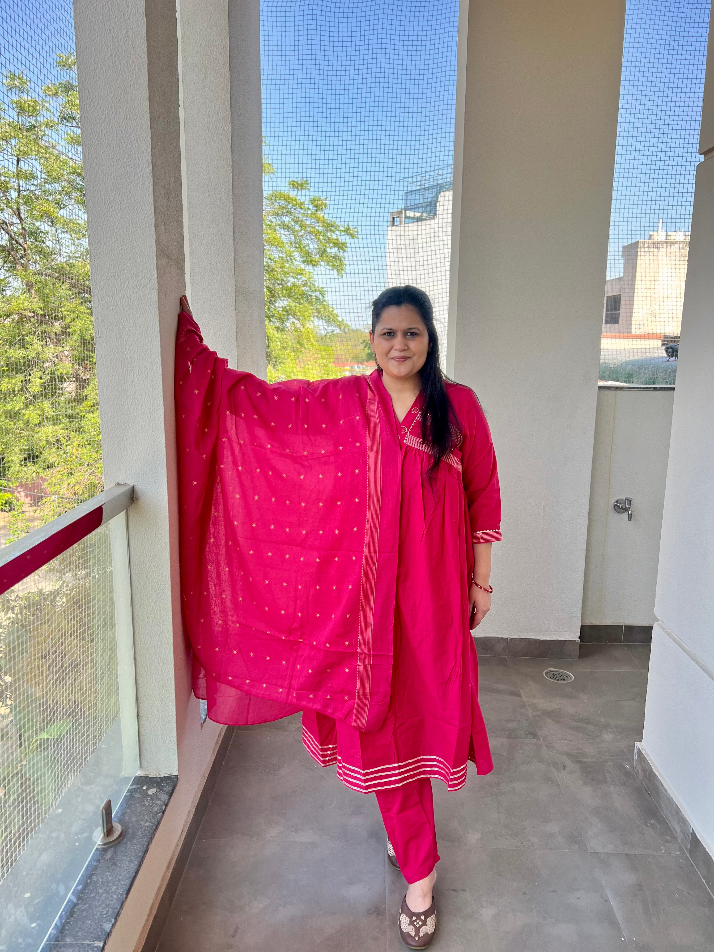 Pink Alia Cut Cotton Suit Set