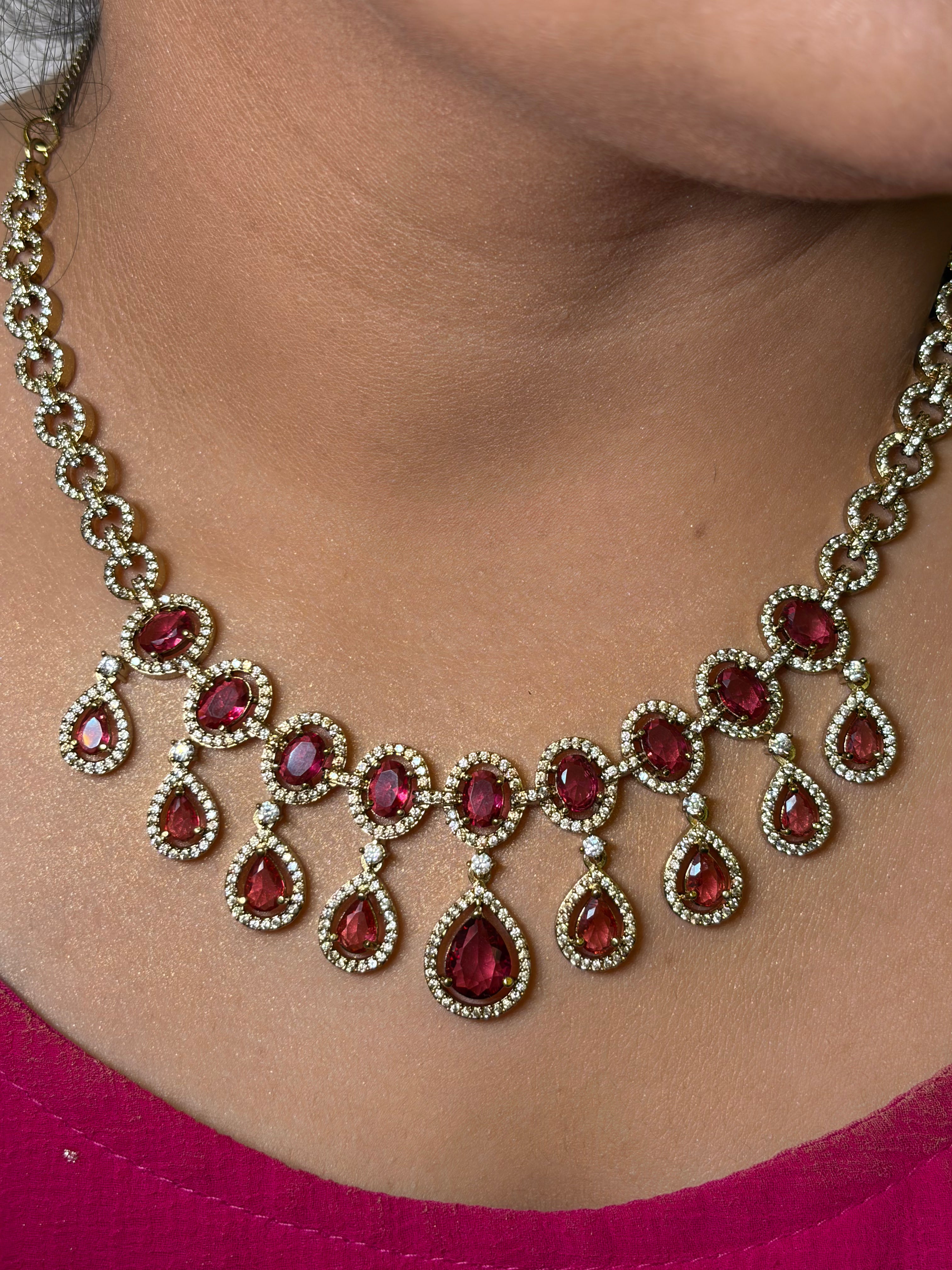Bold Ruby Anti-Tarnish Neckpiece Set