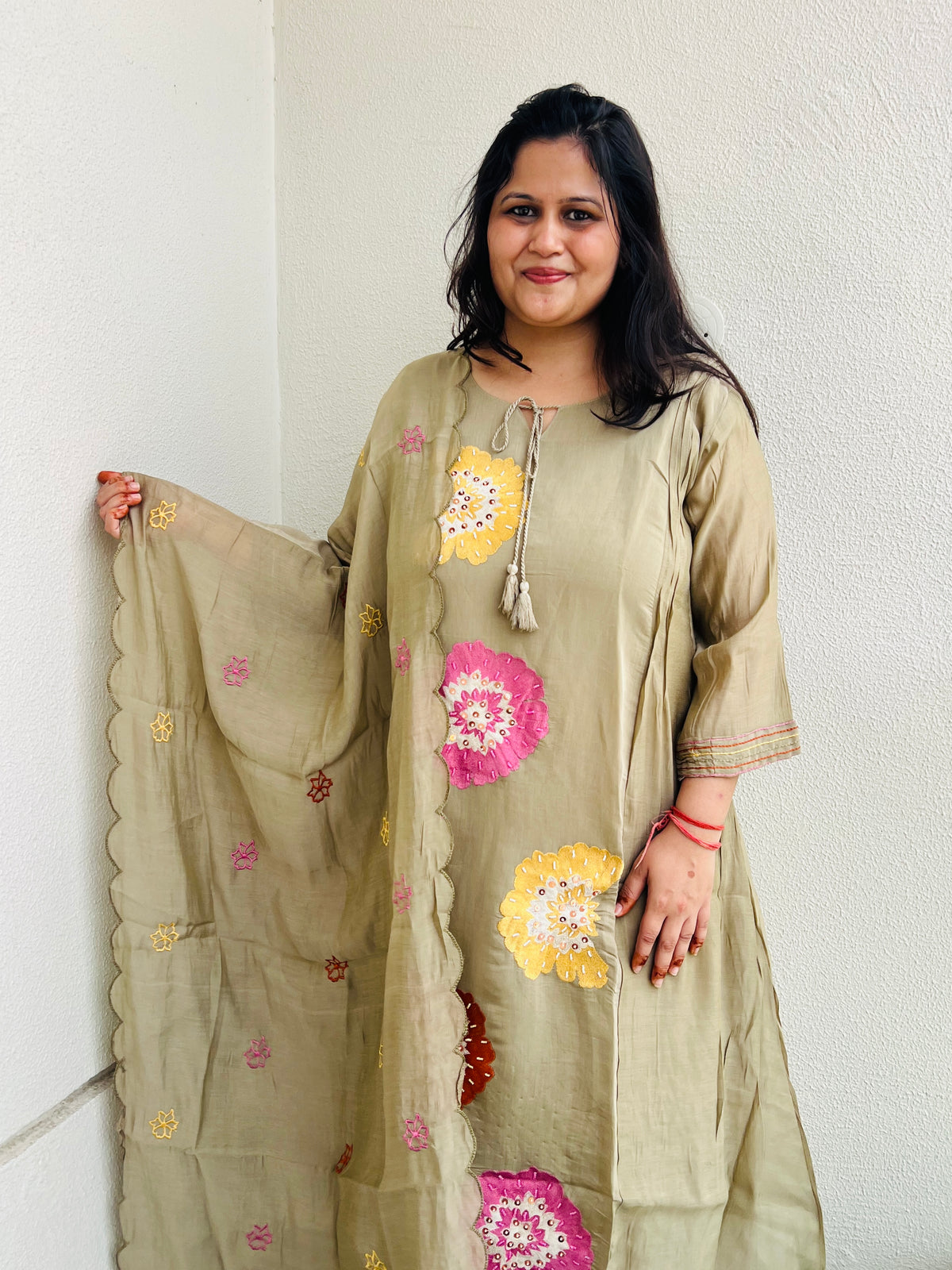 Ivory A-Line Embroidered Suit Set