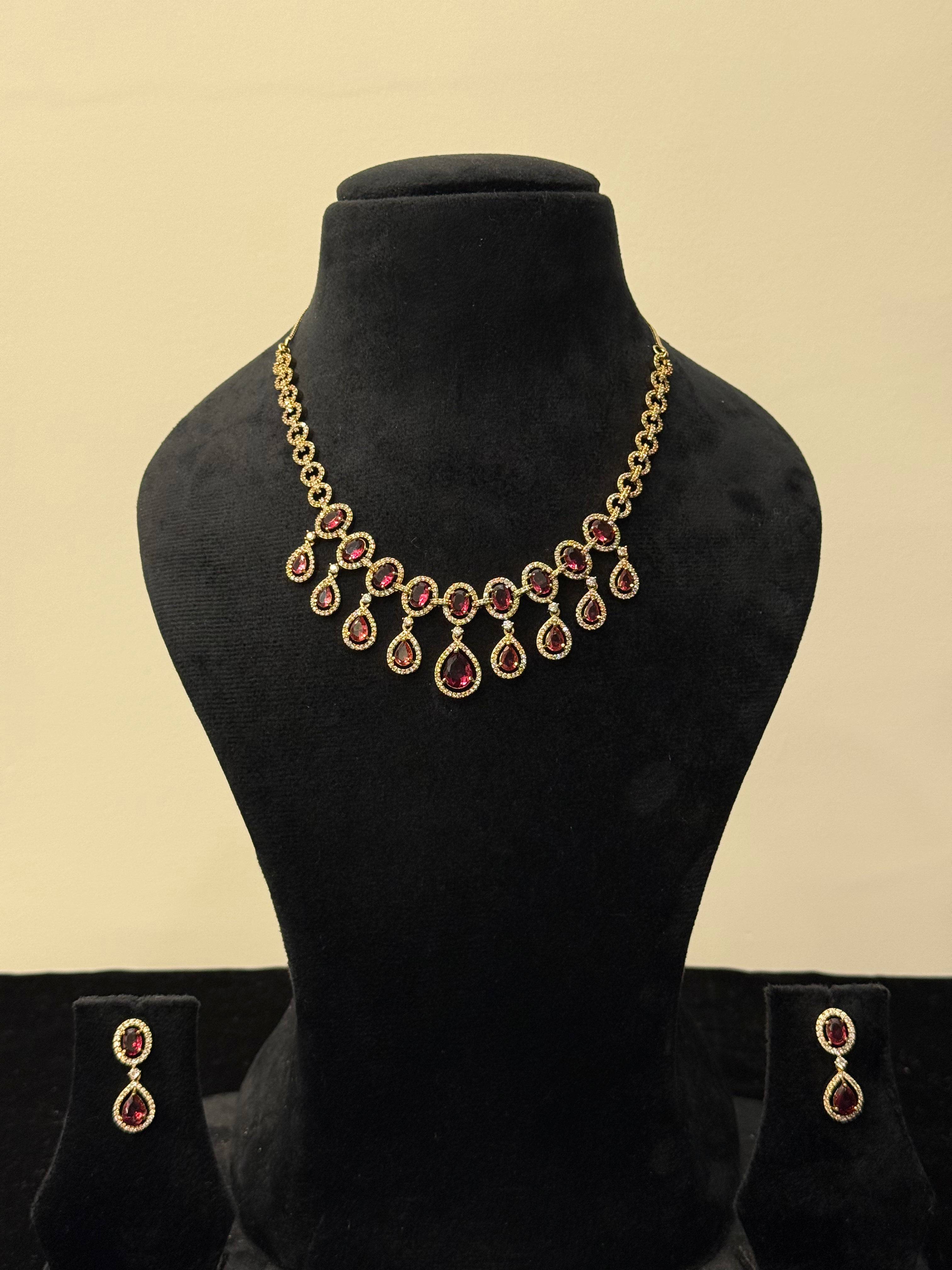 Bold Ruby Anti-Tarnish Neckpiece Set