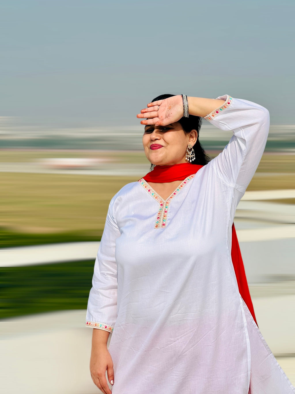 White Premium Cotton V- Neck Kurti