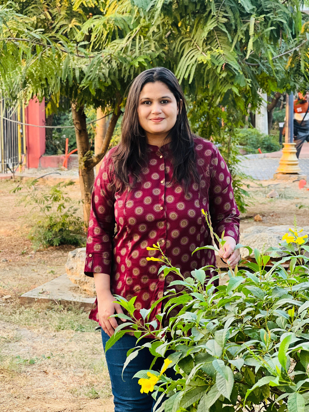 Magenta Printed Cotton Short Kurti