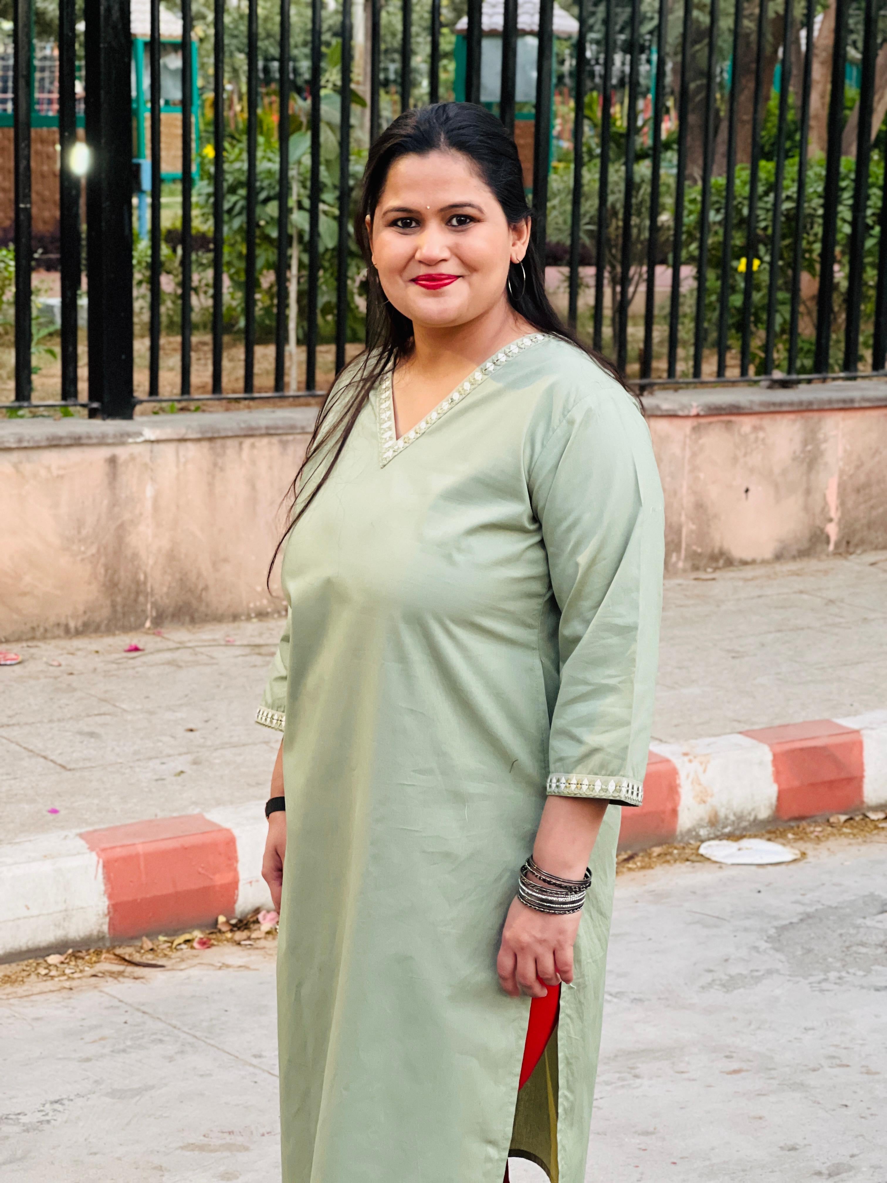 Sage Premium Cotton V- Neck Kurta with Lace