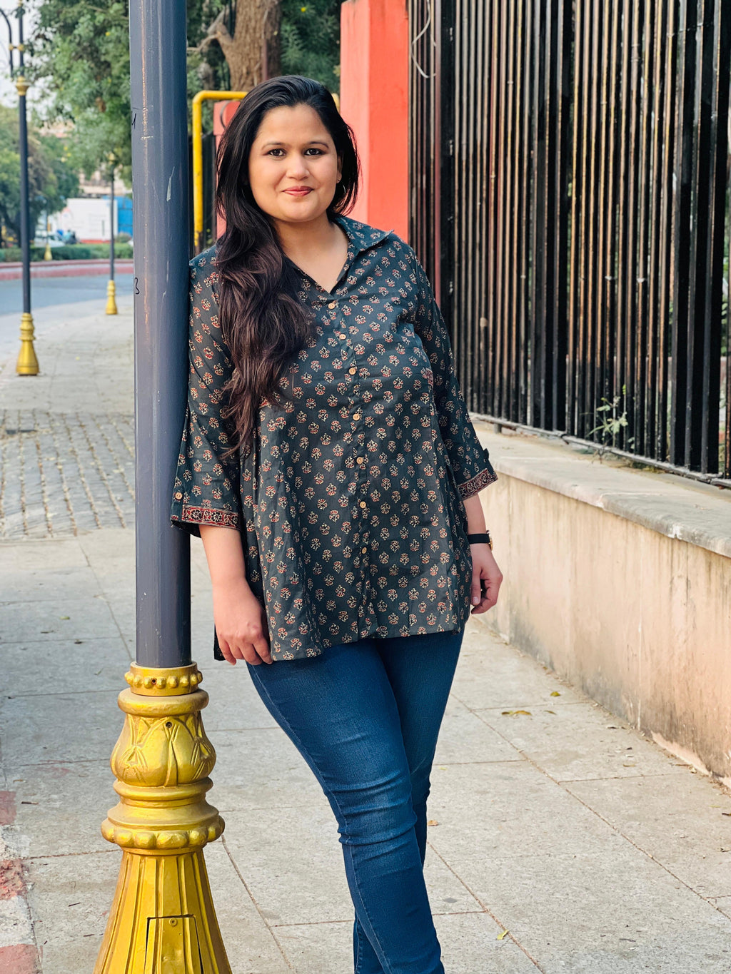 Collared Printed Cotton Short Kurti