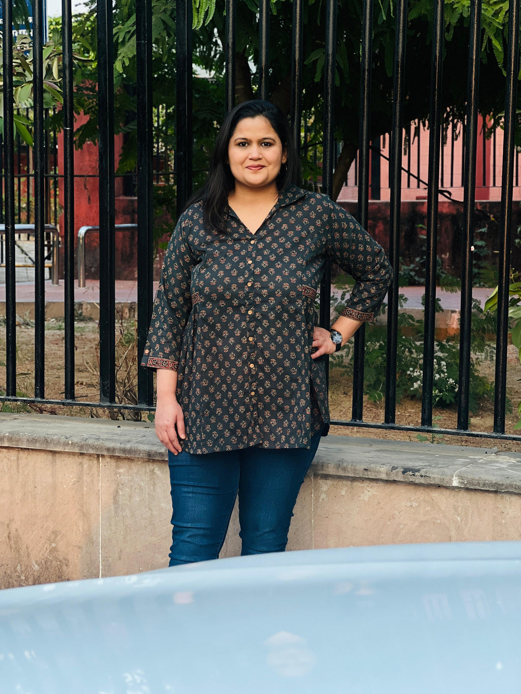 Collared Printed Cotton Short Kurti