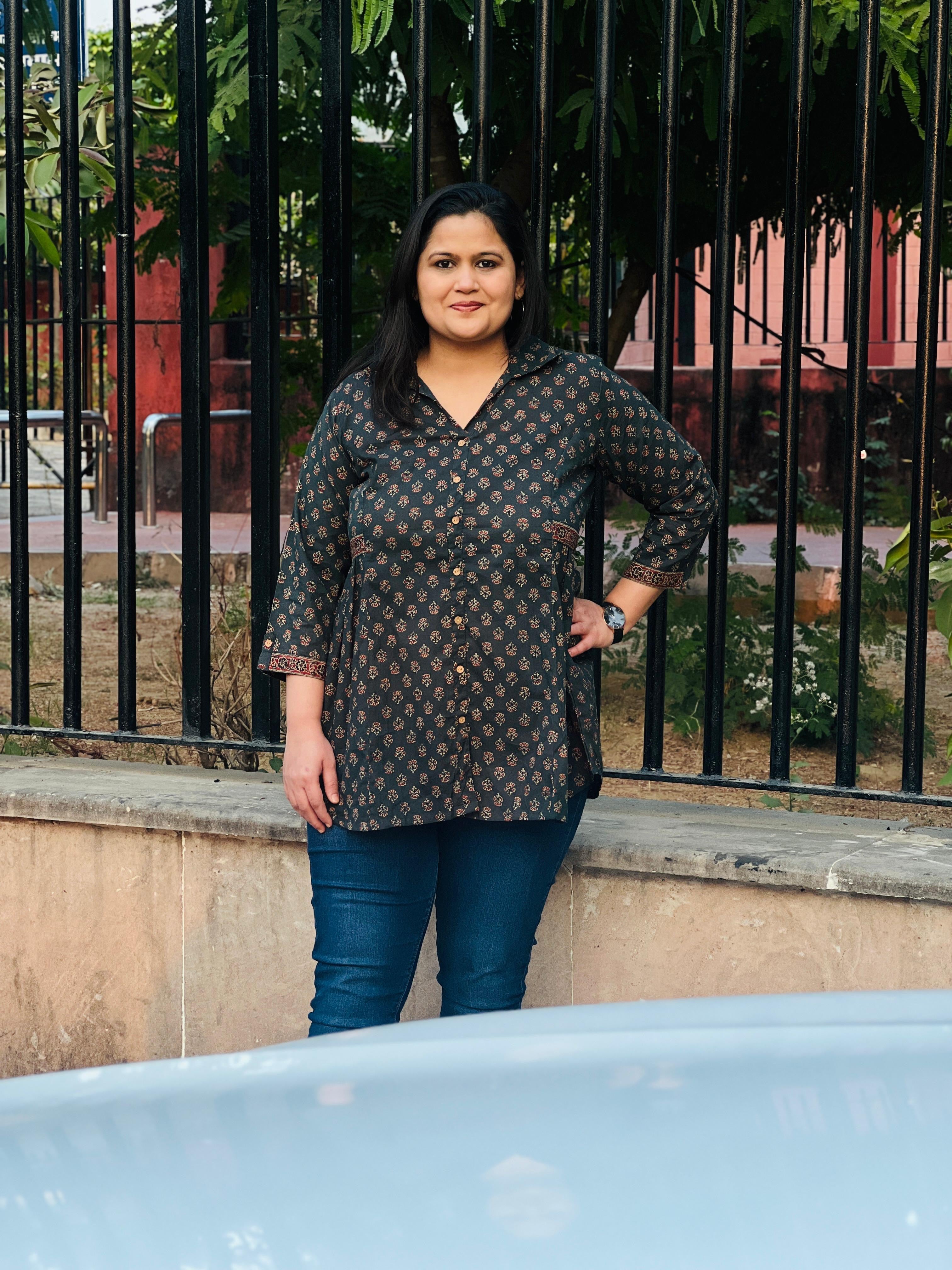Collared Printed Cotton Short Kurti
