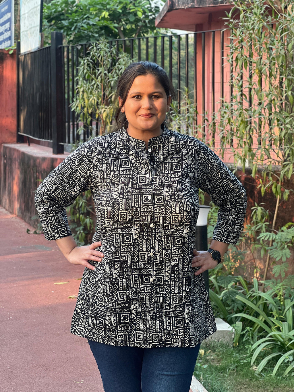 Black Printed Cotton Short Kurti