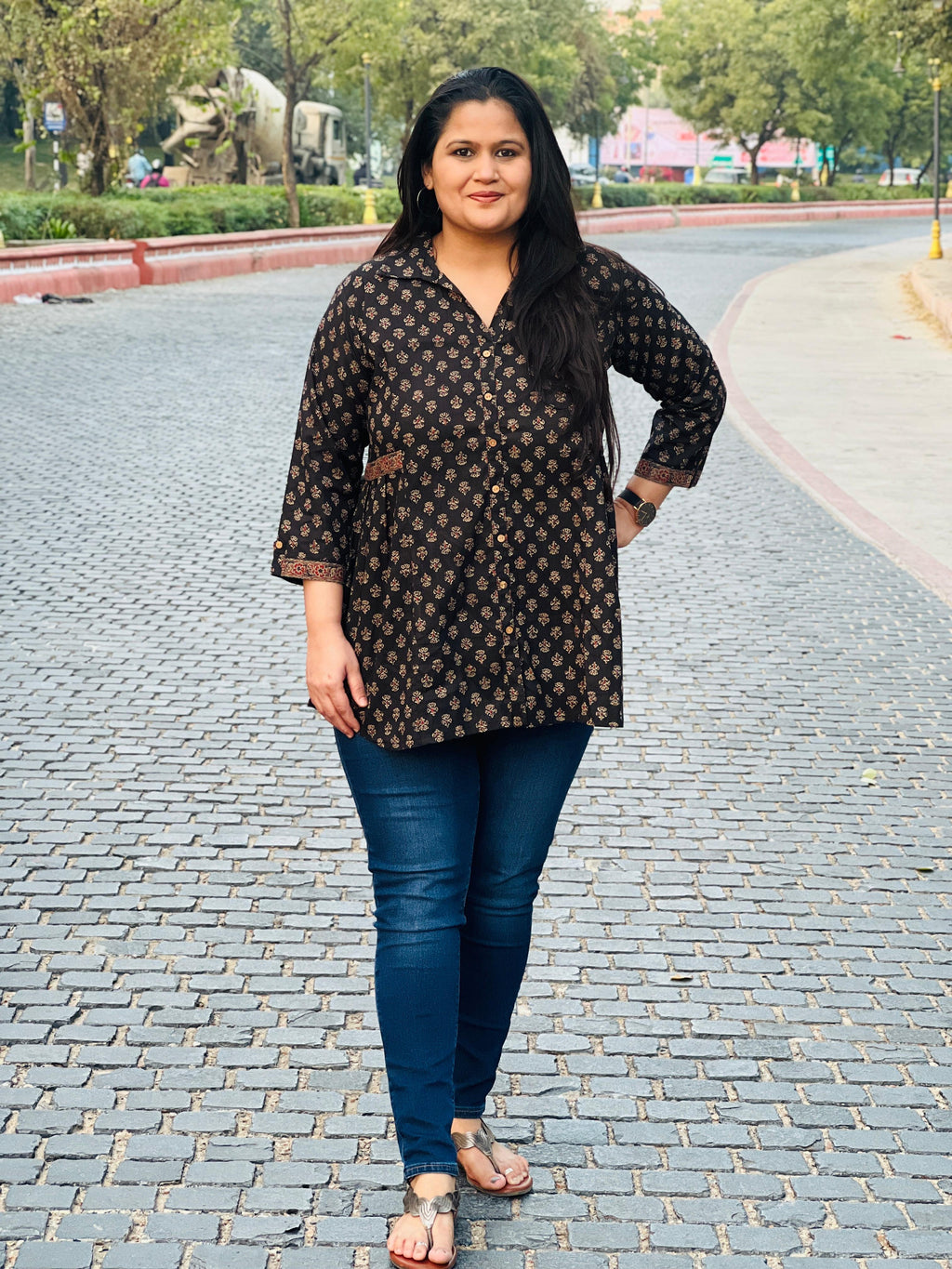 Collared Printed Cotton Short Kurti