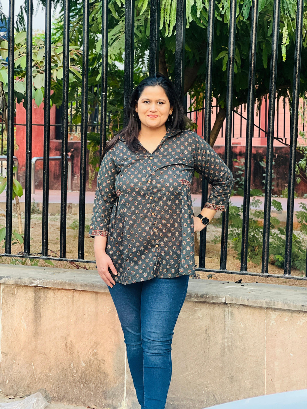 Collared Printed Cotton Short Kurti