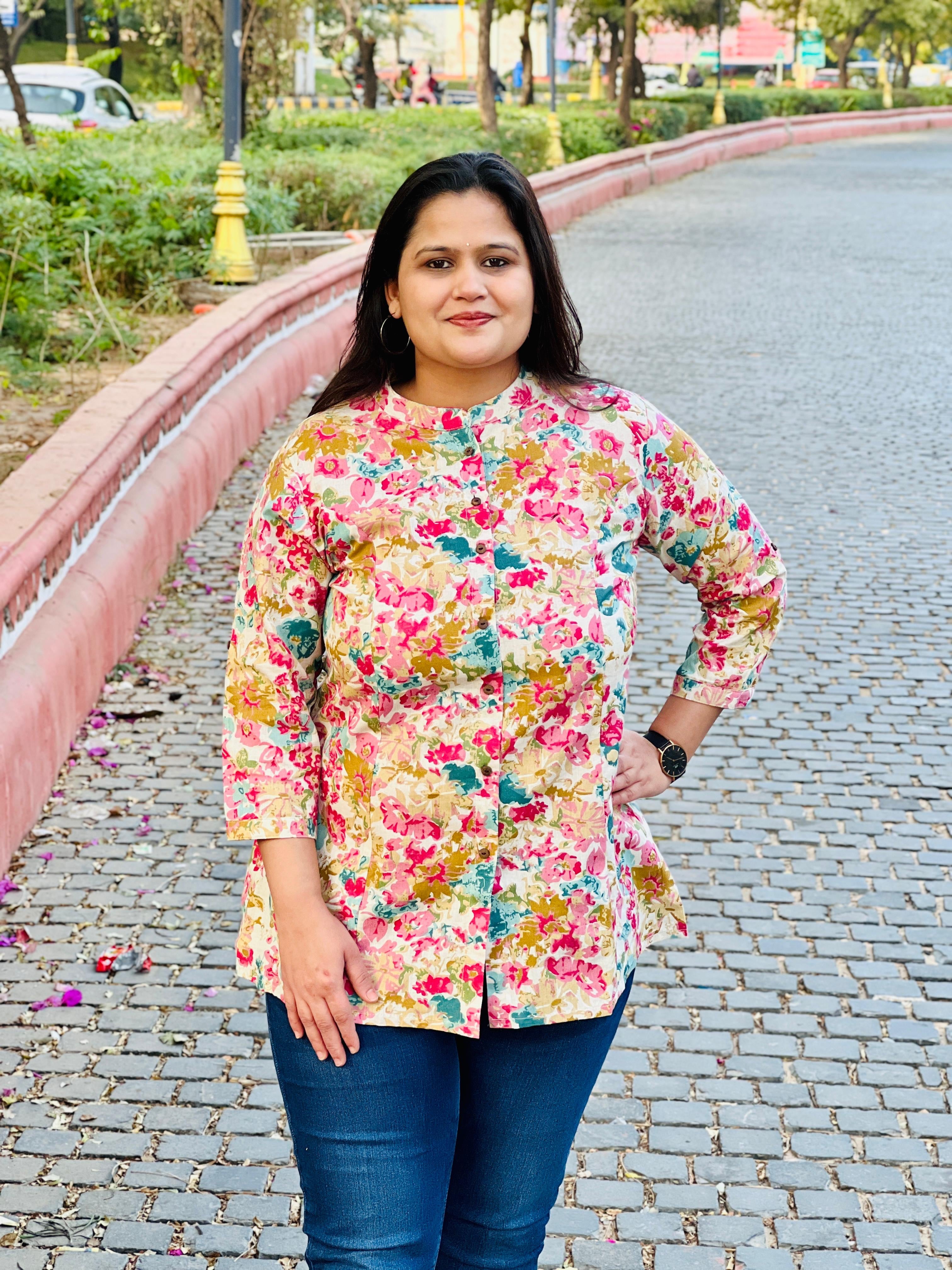 Floral Printed Heavy Cotton Short Kurti